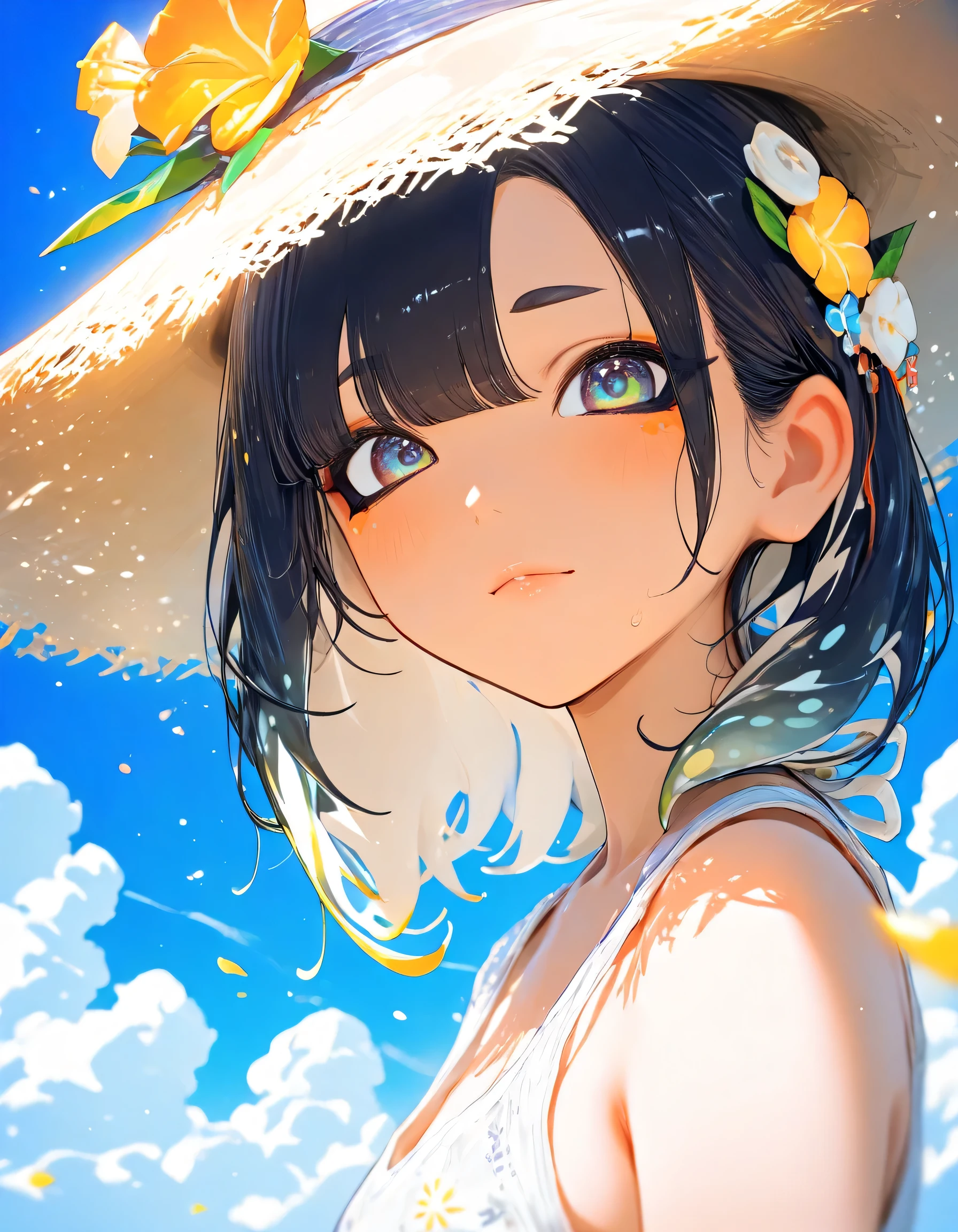 1girl, Splatoon, upper body, early summer, blue sky, masterpiece, high score, great score, absurdres, 16k, super detail