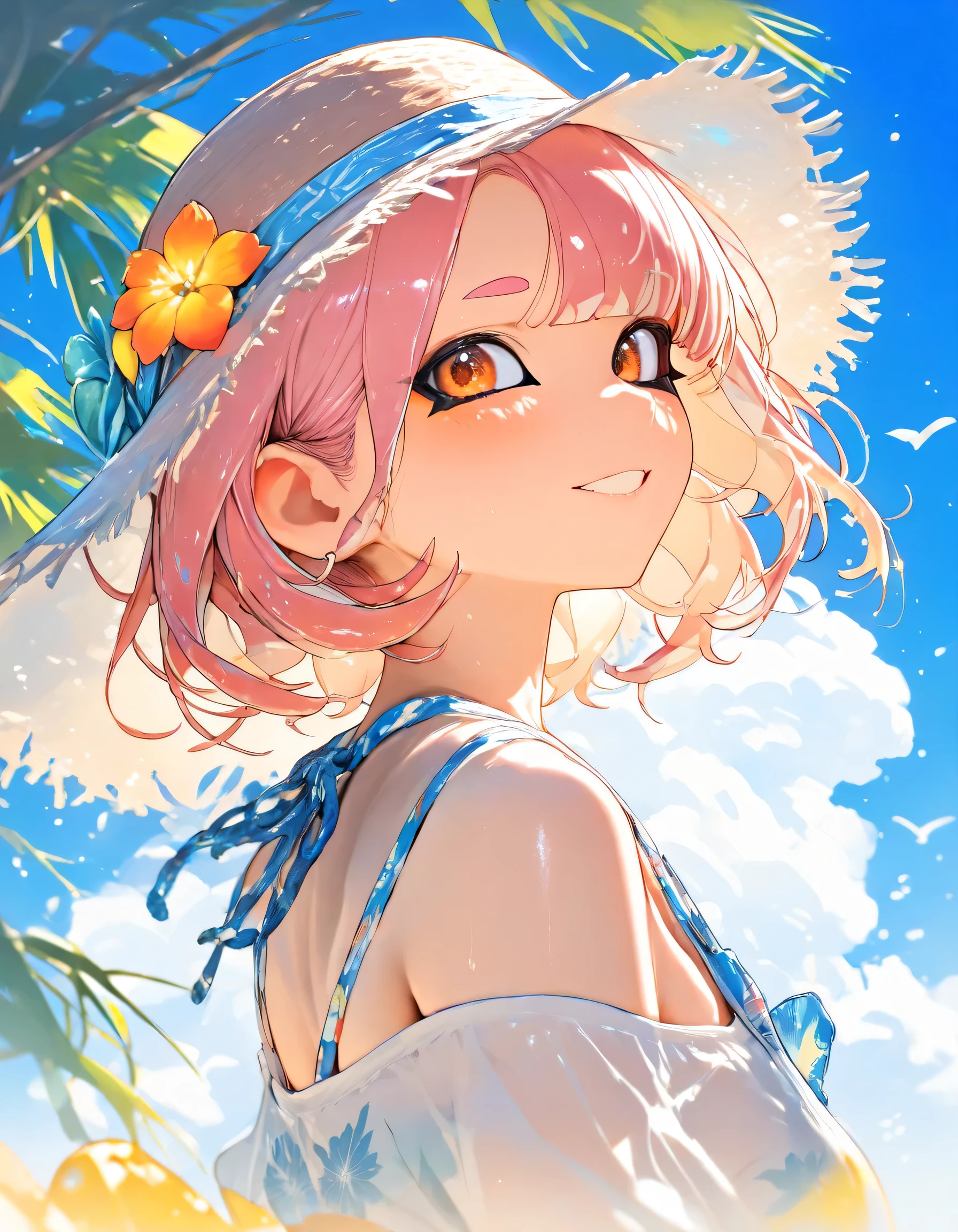 1girl, Splatoon, upper body, early summer, blue sky, masterpiece, high score, great score, absurdres, 16k, super detail