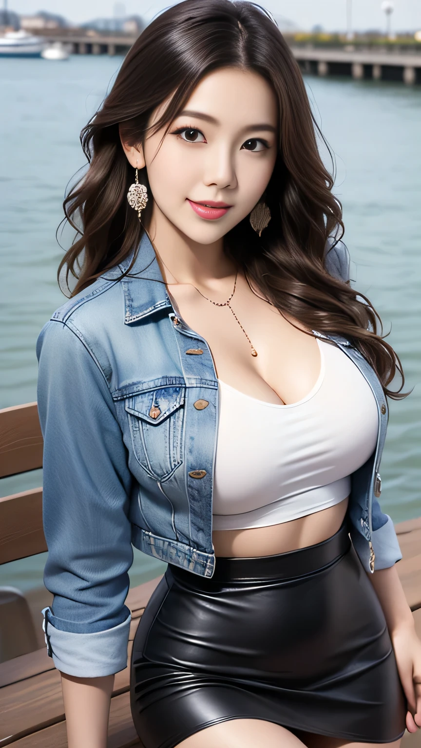 (8k, best quality, masterpiece:1,2), (realistic, photo-realistic:1,37), top quality, masterpiece, a beautiful woman, wearing a shirt for women crop v neck top white t-shirt korean fashion women t with a tight open gray color jacket, beautiful and toned body, cleavage, floral mini skirt, walking in the suburbs, slightly drizzling night background, in shops with Korean-style shop lights, night atmosphere, slightly wet asphalt, seductive smiles with dimples,
