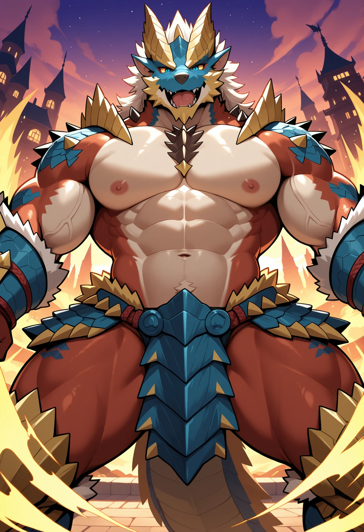 delicate and detailed CG masterpiece featuring a red-skinned demon with human features and a dragon-like appearance with a bestial spindle and a huge bulge adorned with half-furry breastplates and scales. Ele tem chifres para mostrar seu poderoso e dominante naturals  olhando ficando de frente para o espectador. The character is holding his huge balls and visible sheath, creating a sense of provocative tension as he looks at the viewer, barebody, Big and low naked balls, the big excited and cumming penis comes out like a shot and a white goo runs down the top of the penis head huge erection, testicles, naturals. Its very long tongue and sharp fangs are prominent features, While adding a touch of intense and sensual masculinity.