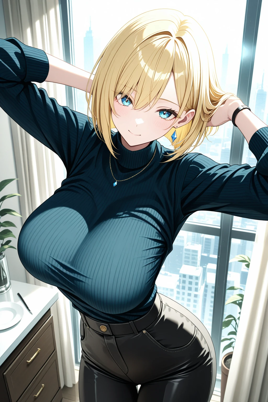 from side, ((grin)), sunglasses, hand to sunglasses, ((off-shoulder sweater:1.3, Quite thick shoulder straps)), ((black sweater)), ((Aran sweater)), (((from above))), ((((upper body)))), ((Leaning to side)), (((a beautiful starry sky, the Milky Way shining beautifully in the night))), ((sitting on the very high cliff)), wavy hair, inward curled hair, sea, ((blond hair, bob cut:1.3)), breasts, teenager, (looking at viewer), oversized clothes, puffy long sleeves, collarbone, head tilt:1.3, (((blue eyes))), happy smile, (((anime style))), (best quality, 4K, 8K, highres, masterpiece:1.2, ultra-detailed, ultra-detailed eyes, HDR, uhd, studio lighting, ultra-fine painting, sharp focus, physically-based rendering, extreme detail description, professional, vivid colors, bokeh)