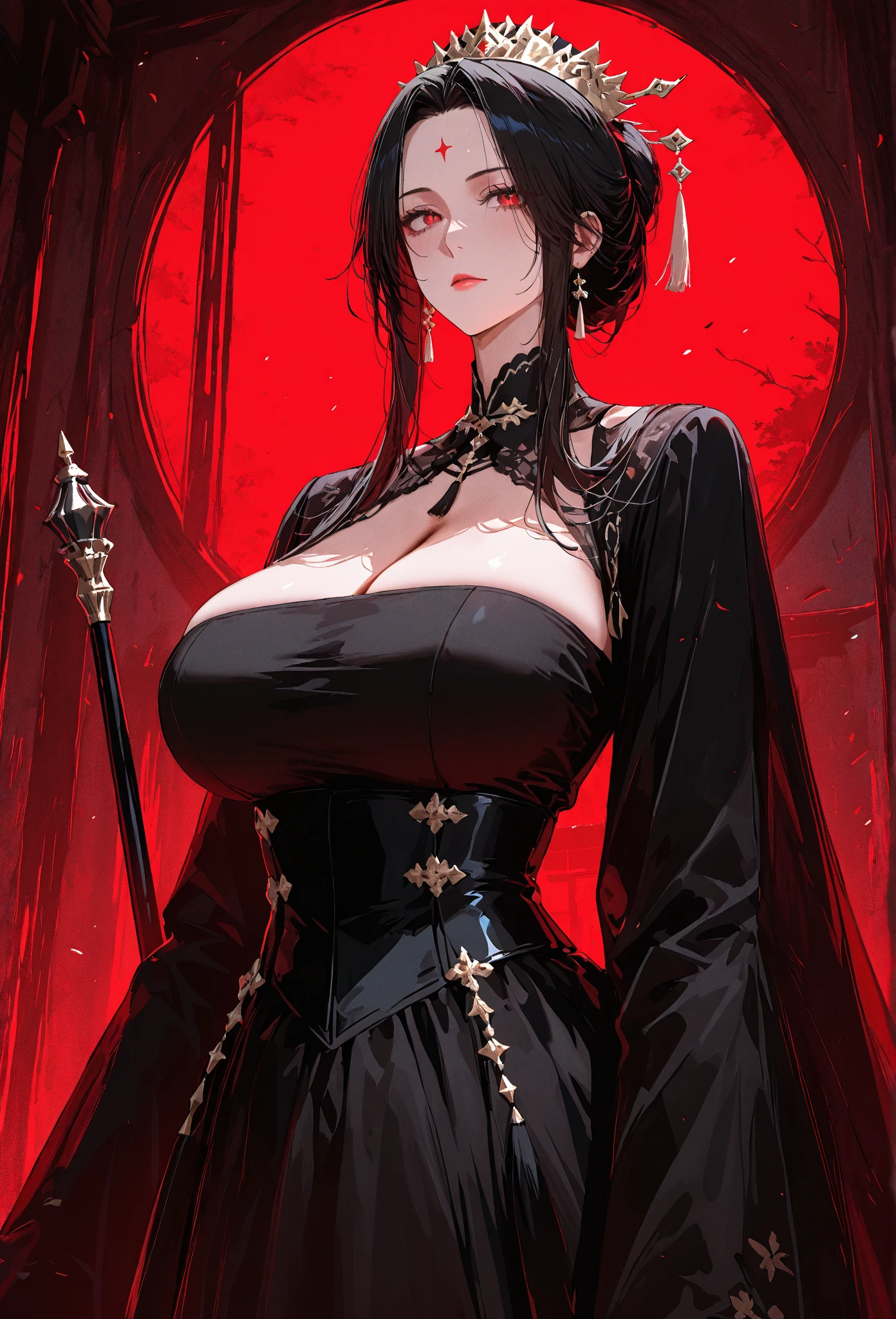 Fine、(The best illustrations)、8k UHD resolution、intricate-detail、top-quality、realisitic、ultra-detailliert、The best lighting、Best Shadows、Soft lighting、Ulutra HD、Ultra-realistic、Tindall Effect、Photorealsitic、(High Detail Skins:1.2)、 (Intricate details, makeup, pureerosface_v1:0.5), (Detailed beautiful delicate face, Detailed beautiful delicate eyes, A perfectly proportioned face, High detailed skin, Detailed skin, best ratio four finger and one thumb, arms below breasts, Tattoo with a red glow under the stomach、Awesome awesome, wide hips, smooth midriff, skiny and thin, __Fashion__, __hair__:1.25)、Digital SLR、 absurderes、1 beautiful devil woman from hell, surreal female portraits by David Hockney and Alphonse Mucha, Portrait of a seductive woman、Fantasy Art, Chinese Doll、Chinese actress、Dungeon、The dragon、Devil's Palace、Devil's Torture Chamber、natta、Dark style 、In the Dark、(Detailed spooky backgrounds:0.8), magia、 女の子1人、Evil Nun、Dark Necromancer、Succubus、Devil's Daughter、Umi Shinonome、Bat Wings,(((Demon Horns)))、 ((((Huge glasses, Otaku Glasses, thick glasses, Round glasses)))),(((Colossal tits)))、(Devil's Tail)、(red eyes glowing:1.6)、red eyes make up very sharp and detailed, The eyes are very well made up, ((Red Eye:1.0)),intricate tattoos, demonic intricate tattoos, thigh tattoos, body tattoos, masterpiece、The most beautiful face、a baby face、Charming smile、plump beautiful red lips、Muscular seductive body、The enchanting body of the devil、devil style、Seductive Black Magic Costume、(((A shiny red snake is wrapped around her body)))、The long-haired、Braids、Black hair、Ponytail distortion、, Ponytail with a bow tied at the back of the hair, Beautiful expression、Body Up、Large breasts emphasis、Bust, Super tight breasts, Breast augmentation surgery, The breasts are very big and round and round,Toned waist、Wide buttocks、 lowkey, cowboy lens, (Black Phoenix Dress: 1.0), devil crown, Red sparkling gemstone necklace、Jewelry Gwise, wearing black mesh socks,wearing a thin red a