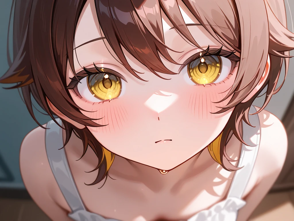 16K、masterpiece、High resolution、((17 year old female))、Little chest、(((thin, Clothes that reveal cleavage))、((thinパンツ))、Captivating look、(())、Very close、Top view、ponytail、Embarrassed appearance、blue sky、Sunflowers bloom