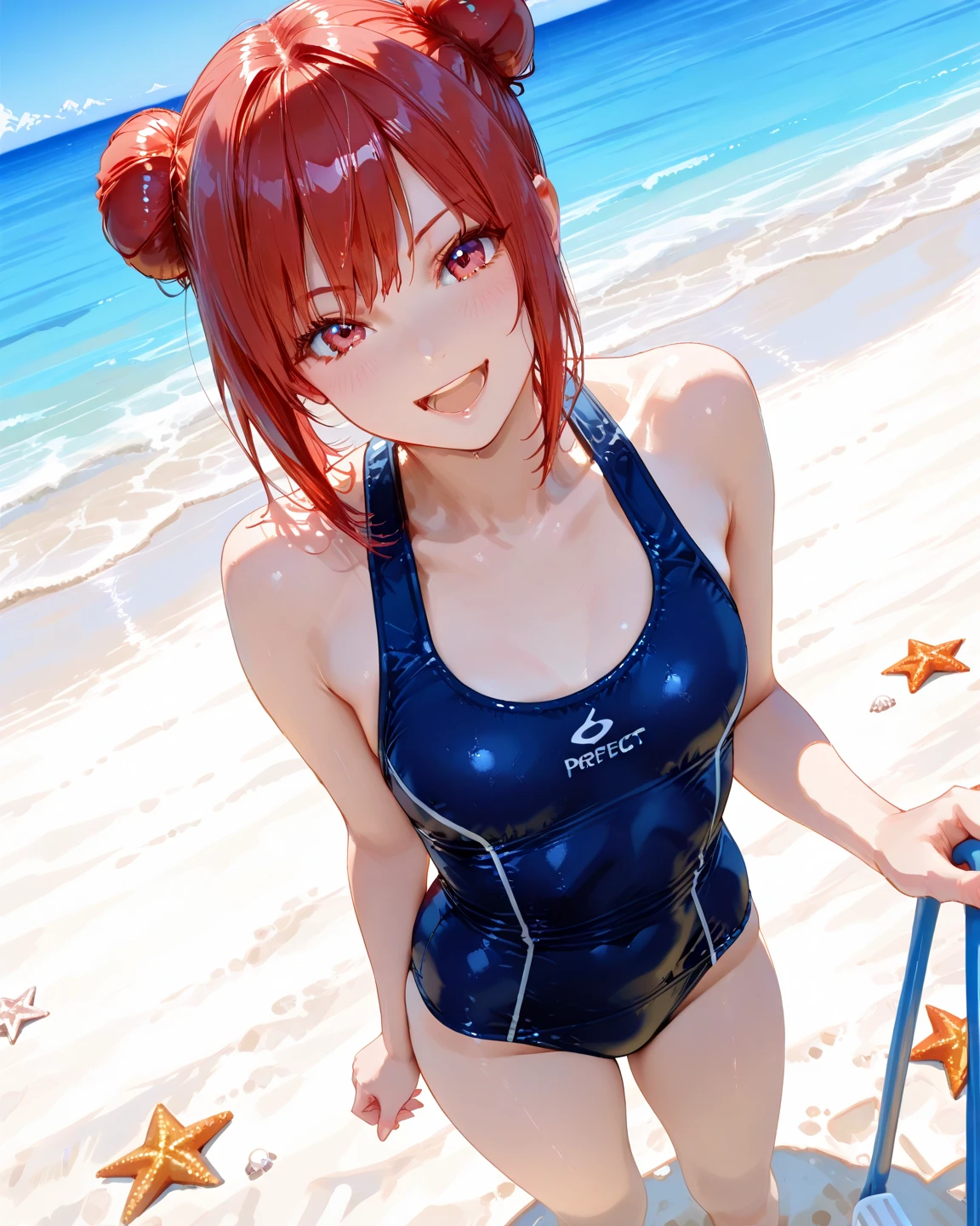 absurderes:2.0、(( knee bent, sitting)), blue sky Beach, realistic, Unity 8K Wallpaper, Masterpiece, Realistic face, Realistic skin feeling ,detailed hair, highly detailed, realistic glistening skin, detailed background, oily skin, (high-key lighting、Front Light:1.3、 dramatic angle), (solo, sexy ,25 year old elf、red swim race suit:1.5、short twintails), glossy lip, pink hair
