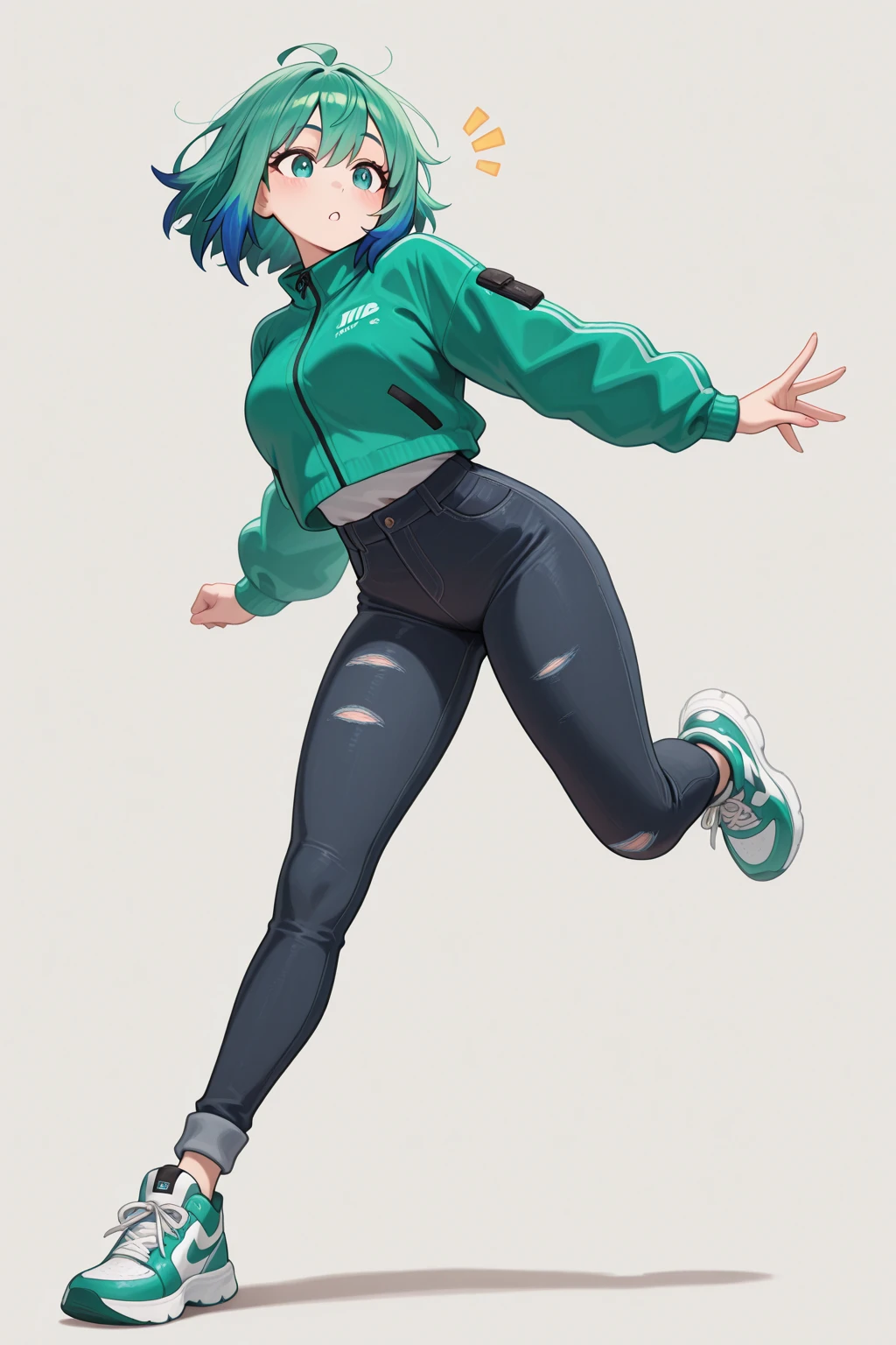 Tiger print boots、sport underwear、Woman with green hair and horns、dance、animesque、urusei yatsura、A smile、Background white