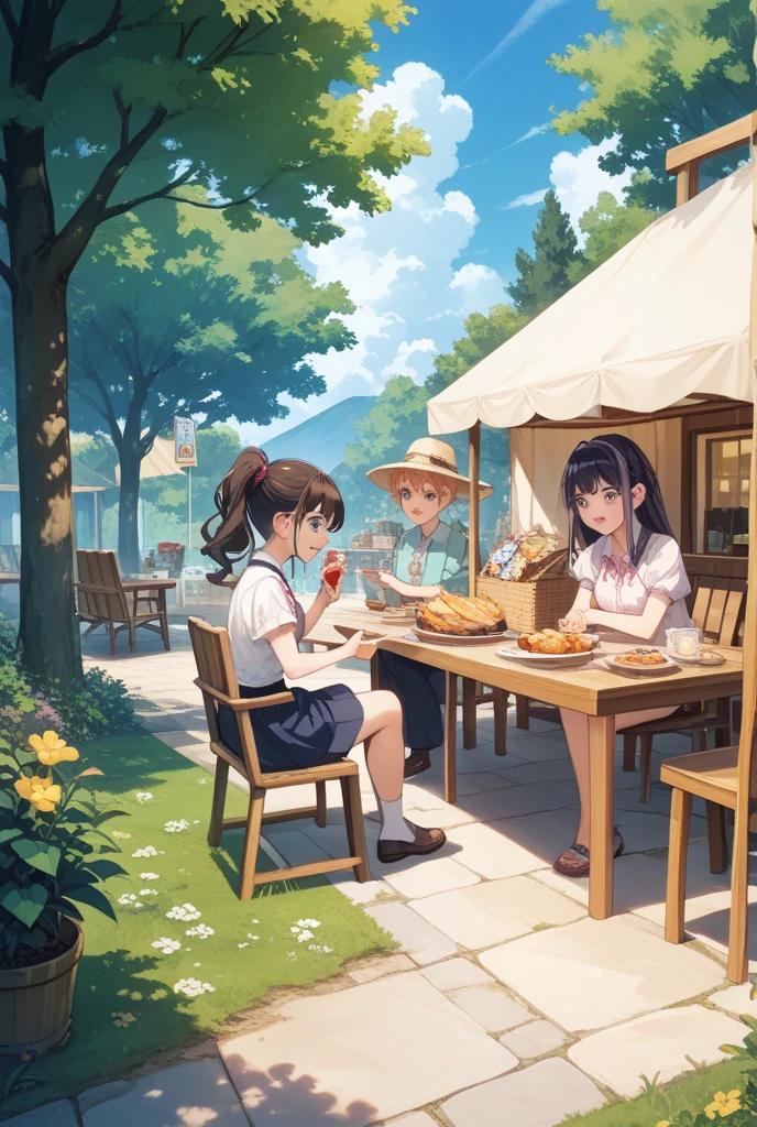 Little girl sweet, Dim sum shops produce dim sum, flower pots, desks, a chair, and the sun was shining brightly, the detail, 4K, k hd, high high quality --auto