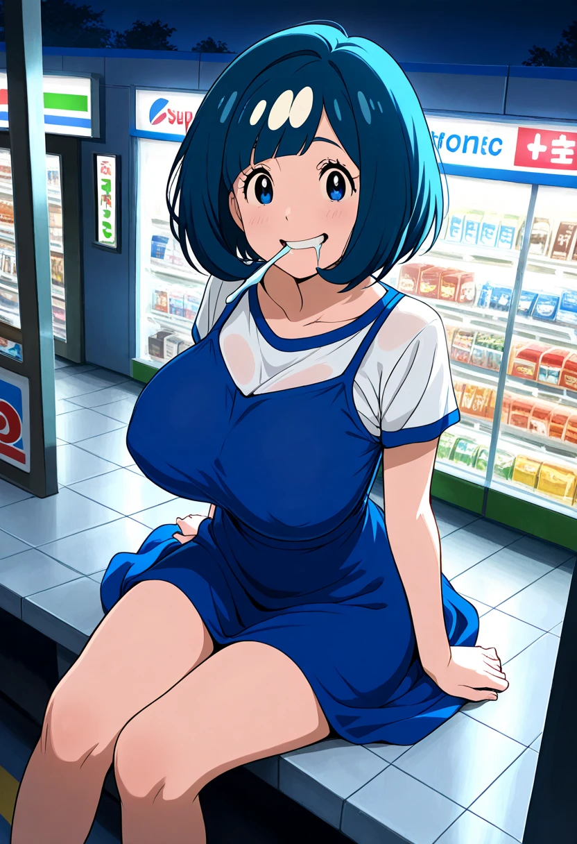 OrimiyaYui, short hair, blue hair, hair ornament, blue eyes,nsfw, , large breasts, , , empty eyes , large breasts, nipple, , Peeing, lactation, projectile lactation, Sweets shop, frozen, wet, crying ,, Naked, , (1girl) ,solo
