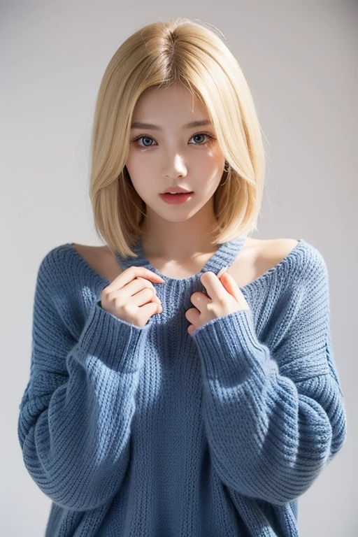 Browsing Caution、throw、Photorealistic perfect body、super high quality、Ultra HD、Japanese、15 years old、(lolita girl:1.5)、、(Short sweater dress:1.3)、、(Accentuate your thighs:1.5)、、(smile:1.2)、blonde、(Bumpy Hair/Bouffant/big Bouffant:1.2)、、(Gal-style dense shadow eyeliner:1.2)、(Long False Eyelashes:1.2)、Gal-style makeup、 、(White panties:1.3)、、、 Cowboy Shot、Looking at the camera、bed、Leg spread、From below