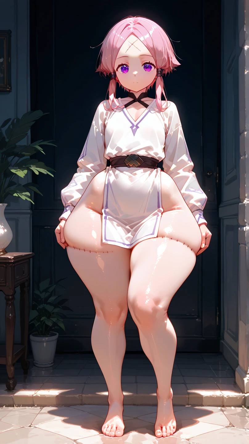 a woman with a big belly, wearing a christmas dress, wearing white knee highs, thicc, she has a jiggly fat round belly, ??????????? , large hips, wide hips, widest hips, insanely inflated hips,