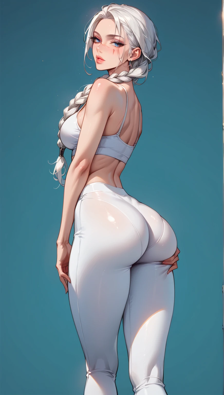 (best qualityer:1.4), body focus, (cute face), work of art, ultrarealistic, (((best qualityer))), ((comely Finger)), , comely body, Gorgeous character design, ,lighting perfeita, colorfully, Ablaze_front_face_lighting, ultra high resolution, top view, high resolution, absurderes:1.2, bokeh:1.2, Lens flare, (Vibrant_colour:1.2), (comely, medium breasts:1.2), (thick-thighs:1.1), thick,
Animated female character, ((sideways)), walking, climbing the stairs and holding the handrail, curvy body,, Pale skin,, face covered by hair, ((wearing tight sports uniform)), ((no face view)), big ass, silver necklace with pendant, wrinkles, long hair, side view