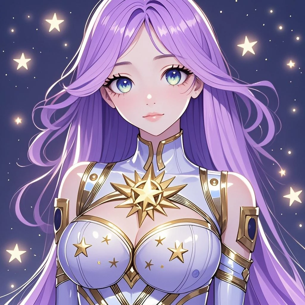 (best quality,4k,8k,highres,masterpiece:1.2),ultra-detailed,(realistic,photorealistic,photo-realistic:1.37),anime girl fantasy,sci-fi,space suit,front view,big,solo photo,thick thighs,standing,thick legs,detailed eyes,beautiful detailed lips,extremely detailed face,long eyelashes,luminous purple hair,sparkling blue eyes,delicate facial features,flowing purple gown,magical glowing accessories,crystal earrings,elaborate headpiece,glowing staff with intricate engravings,holographic display showcasing intergalactic star systems,vibrant cosmic background with nebulas and galaxies,ethereal glow surrounding the girl,soft rays of light illuminating her from a distant planet,shimmering particles floating in the air,captivating and mysterious aura,subtle smile radiating warmth and confidence,scenic moonlit landscape in the backdrop,stars twinkling like diamonds in the night sky,subtle hints of stardust in the girl's hair,creating a mesmerizing atmosphere.