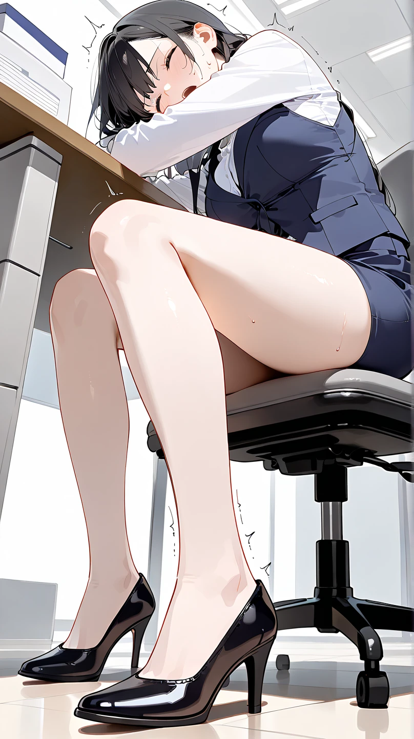 A woman in a miniskirt is sitting at the back of the classroom with her feet up on the desk, acting all high and mighty.。