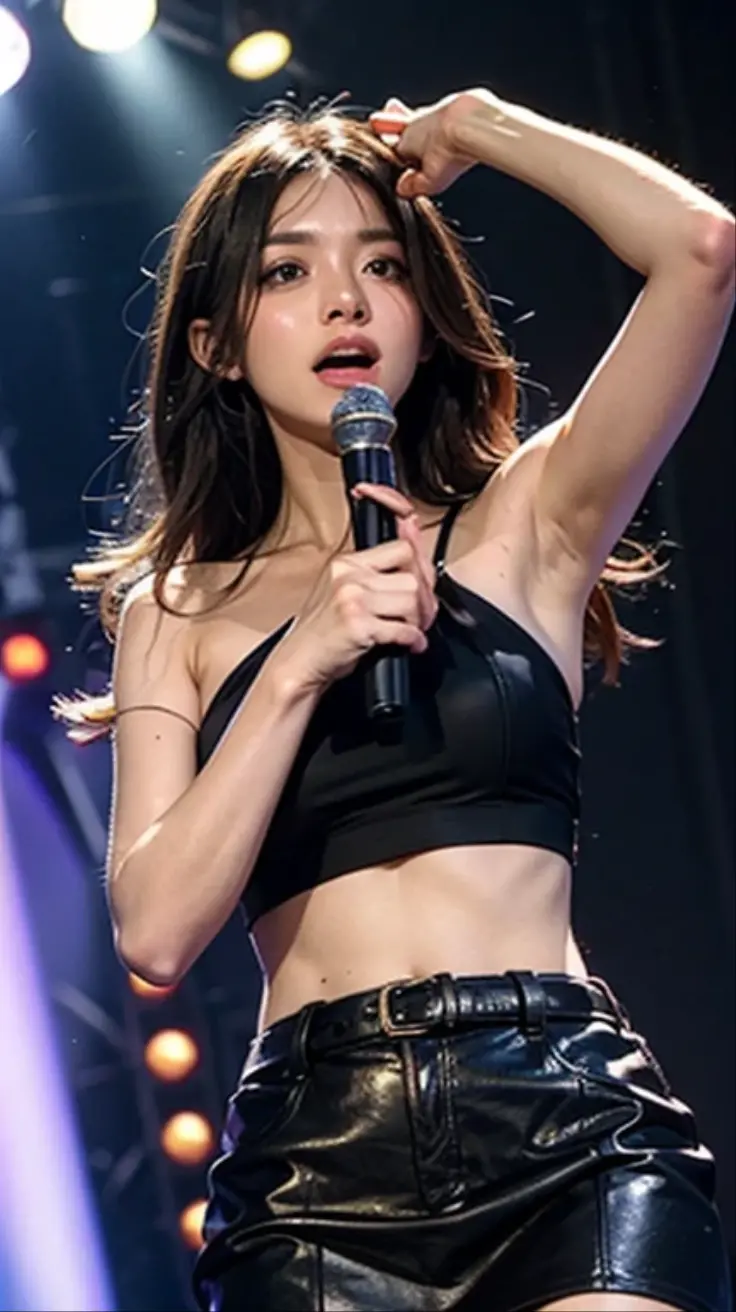 A Japanese Lady、a beauty girl、fullnude、No Underwear、 Idol on stage、perfect bodies、Beautiful female genitalia、Head to knee photo、８K,high-level image quality、Soio、On stage