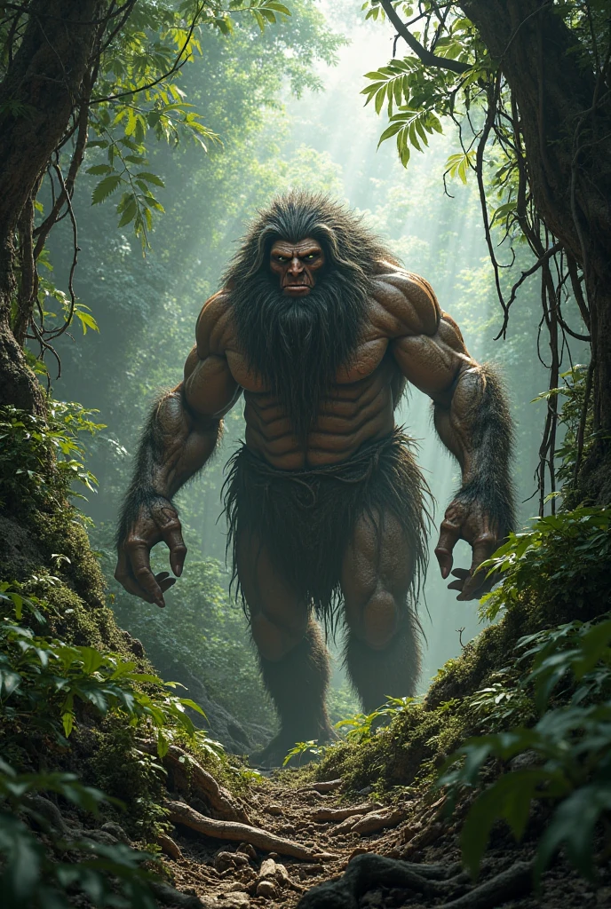 In 3d animation style "standing majestically in the center of the jungle"