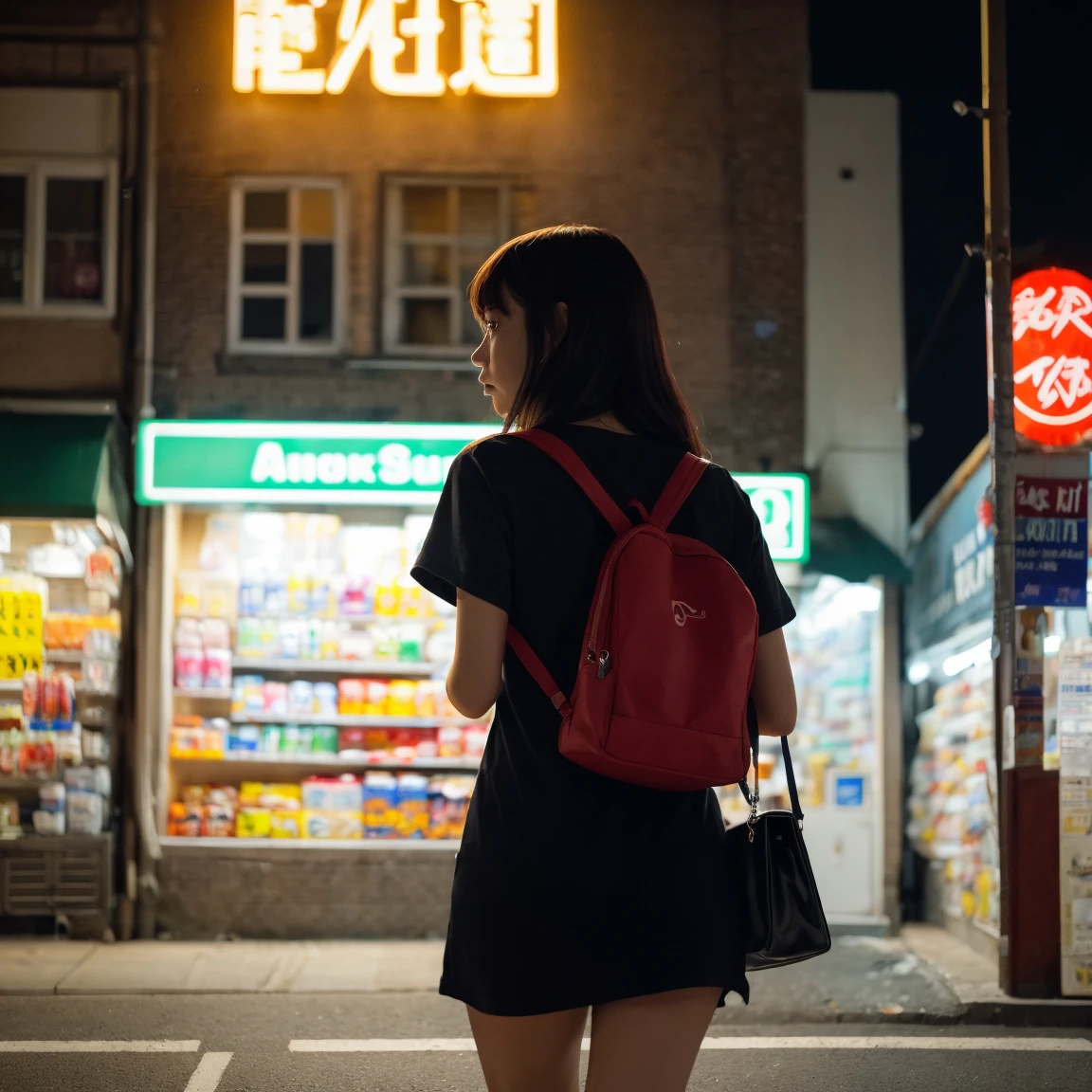 裸露的女孩,1 girl is taking to lavatory,looks away,are standing,embarressed,Be red in the face,Keep one's mouth shut,street corner(girl is peeing self:0.4)