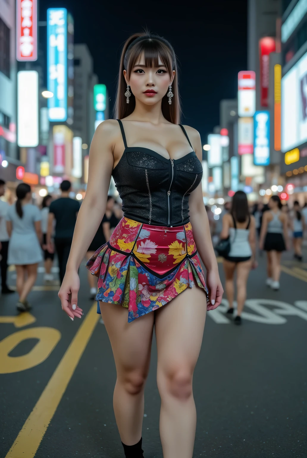 masterpiece, 1 extremely beautiful girl in a fashionable gaming sexy outfit, on the streets of Tokyo at night, the girl is 20 years old, detailed eye, brunette with blue undertones, curve cut hairstyle, top-quality, high resolution (Realisticity: 1.4) tall ( 5 ft 9), skinny, fit, tanned, beautiful hands, long legs, tanned, detailed blue eyes, cinematic lighting, european beauty, italian, super beauty, beautiful skin, (A hyper-realistic). (8K). (detailed). (beautifully detailed eyes), (ultra-detailliert), (wall-) (Natural smile), beautiful white teeth, very beautiful hair. A detailed face, bright lighting, professional lighting. (The costume is a fashionable sexy outfit). Extremely realistic photo. (((photorealistic))). (((fashionable gaming sexy outfit, on the streets of Tokyo at nightt))). detailed hands. each hand has 5 digits, the digits have to be as long as a digit should be. each digit needs to have a nail. (((fit girl))). ((Fashionable sexy gaming outfit, at night in Tokyo))).Classy, High-class, rich. 35mm, F/2.8, insanely detailed and intricate, character, hypermaximalist, elegant, ornate, beautiful, revealing, appealing, attractive, amative, hyper-realistic, super detailed, popular on Flickr. 35mm. (((Extremely sexy fashionable gaming outfit, on the streets of Tokyo at night. )). Full Body shot.