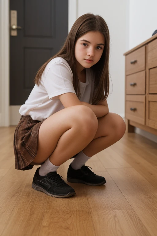 une fille qui a ses chaussures salle et un garçon qui les leche pour les nettoyé a genoux devant elle