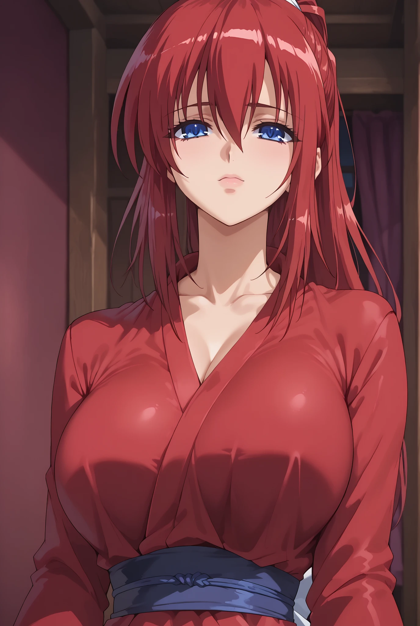 masterpiece, best quality,8k wallpaper, nishikino maki, off shoulder jumpsuit, necklace,wrist band , purple eyes ,big breasts , sitting in corner,((cum on body:1.2))