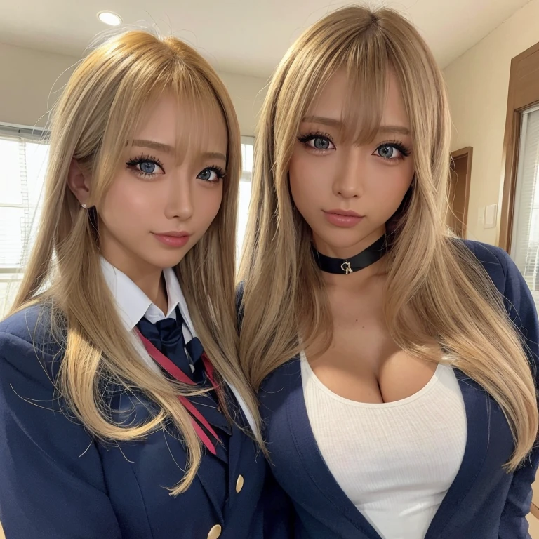 (8K, 超A high resolution, Best Quality, masutepiece:1.2),(18year old:1.2)、(huge smile)、(Look away)、8K、RAW portrait of japanese girl、Photorealsitic、超A high resolution、top-quality、 (huge-breasted、Close all buttons on the shirt:1.3),(student clothes、Pure White Cutter Shirt、Pleated mini-skirt:1.5)、(Put your hands behind your head、Show the armpits:1.2)、(Inside a convenience store:1.2) BREAK (Natural Skin Texture、Detailed skin、Hyper-Realism、ultra sharpness)、intricate detailes、depth of fields、Japan idol system、hposing Gravure Idol、Gal、爆乳、Blonde short bob、(Large thigh opening:1.2)、voluptuous breasts、big eye、Thin makeup、bangss、Eye lashes、Crisp double、cheerful look、Dainty schoolgirl、Pure White Cutter Shirt、(Squat、?????? indirect:1.58)、(Put a white shirt inside the skirt:1.73)、Show the armpits、Plaid pleated skirt、Black loafers、Black stockings、(Flashy ultra-fine T-back with small area:1.5)、portlate、Perfect Angle Pro Quality High Resolution Perfect Contrast Perfect Lighting Perfect Composition Perfect Wife Perfect Skin Perfect Hands Perfect Fingers Perfect Chest Perfect Hair Perfect Face Realistic Facial Feature Masterpiece(3some、There were a lot of gals lined up)