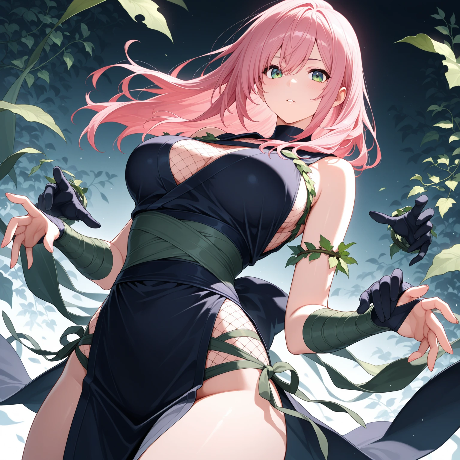 beautiful eyes, beautiful background, abandoned cabin, the forest, light particles, Sun rays, dramatic lights, outside, grass, leaves, бthe forestтящий (pink, blue, green gradient:1.5), realistic, masterpiece, Best quality, super detailed, detailed, landscape,, neon_outlines, close up, classy woman in a long evening dress, upscale gala event , neon lights, neon outfit, , legs wide open, sitting on floor