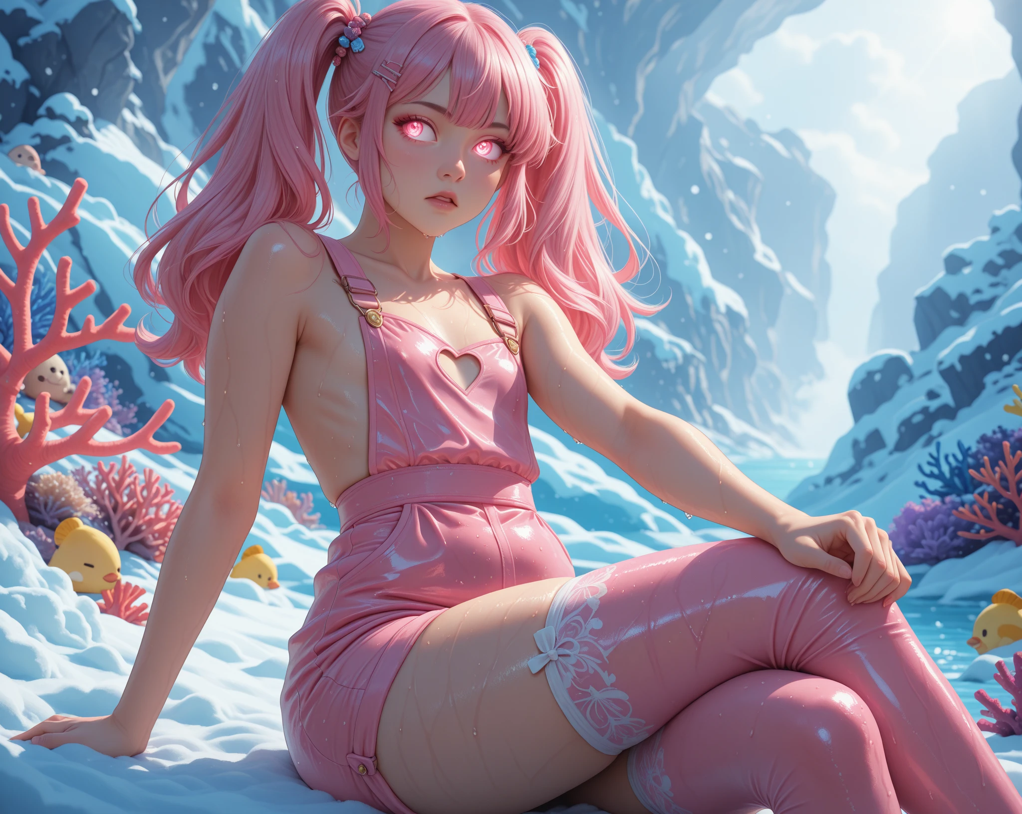1female、When I was reincarnated, I was a slime character（Mirim）、Demon King Mirim、The body of the masterpiece Mirim、Top Quality Black Bikini Armor、bikini-armor、Mirim's Face Accurate、blue eyess、animesque、A pink-haired、Twin-tailed、Proud twintails、long boots、Ultra-detailed red long boots、small tits、a smile、huge smile、Big Ahoge、