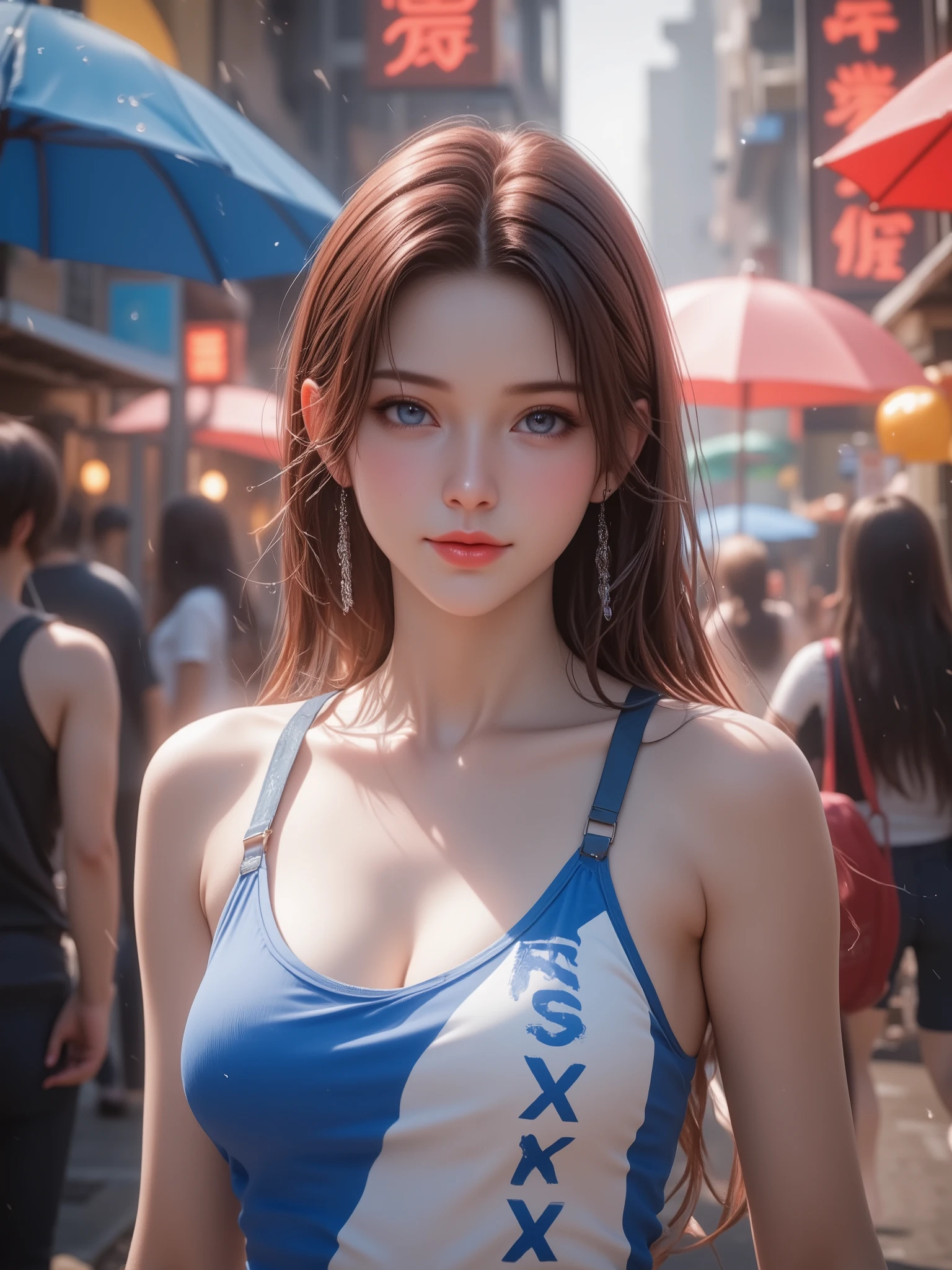 asuka langley, colorful neon lights, sharp focus, (best quality, 4k, highres, photorealistic:1.37), detailed facial features, fiery red hair, intense blue eyes, determined expression, red pilot uniform, futuristic cityscape background, vibrant colors, (hyperrealistic), (illustration), (high resolution), (8K), (extremely detailed), (best illustration), (beautiful detailed eyes), (best quality), (ultra-detailed), (masterpiece), (wallpaper), (anatomically correct), (solo), (1 girl), (high detailed realistic hair), (heterochromic eyes), (detailed eyes), (sparkling eyes), (realistic big breasts:1.5), (exposed nipples breasts:1.35), (long legs), (slender abs), (dynamic pose), (closed tiny mouth:1.3), (nsfw), (concentrated expression), (topless)