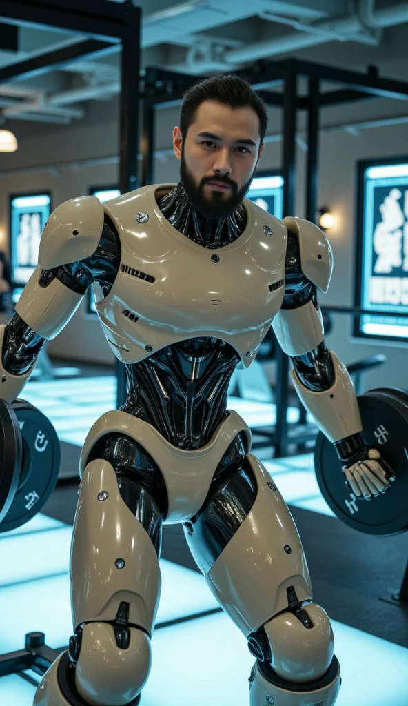 tall bionic man, corpo atletico, primeiro o rei, pelos corporais, ginger hair, barba desenhada, white speedo, LARGE BULGE IN THE UNDERWEAR, flexed biceps, robotic artificial leg prosthesis, Homem com pernas amputadas,Robotic carbon legs, big buttock, ambiente de quarto, high definition, Alta qualidade e realista, show mechanical legs and foots