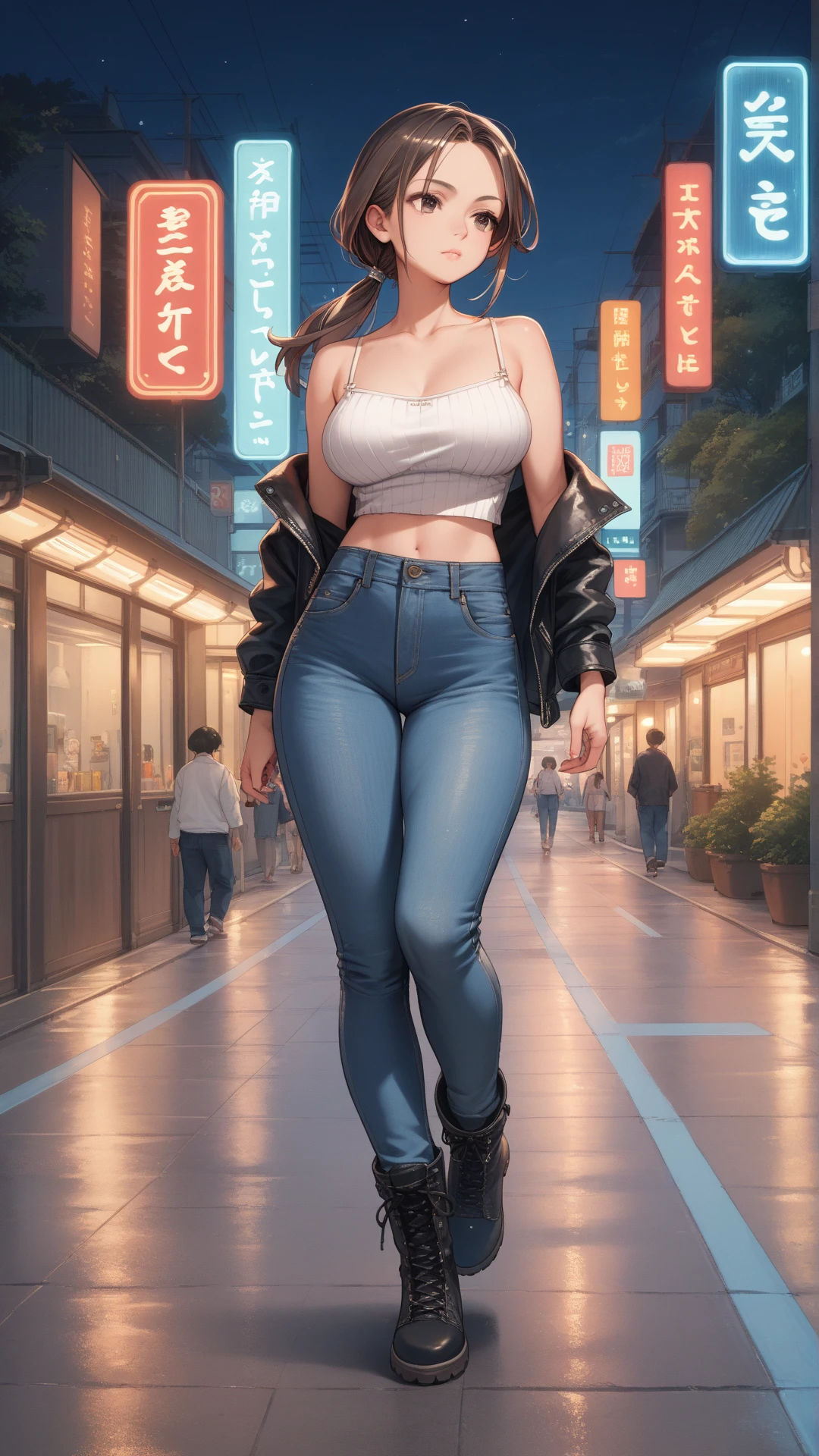 best quality,masterpiece,brown hair,Denim hot pants,big ,perfect body,full body shot,cool poster,wearing glasses,36 mature beauties,Single player animation style