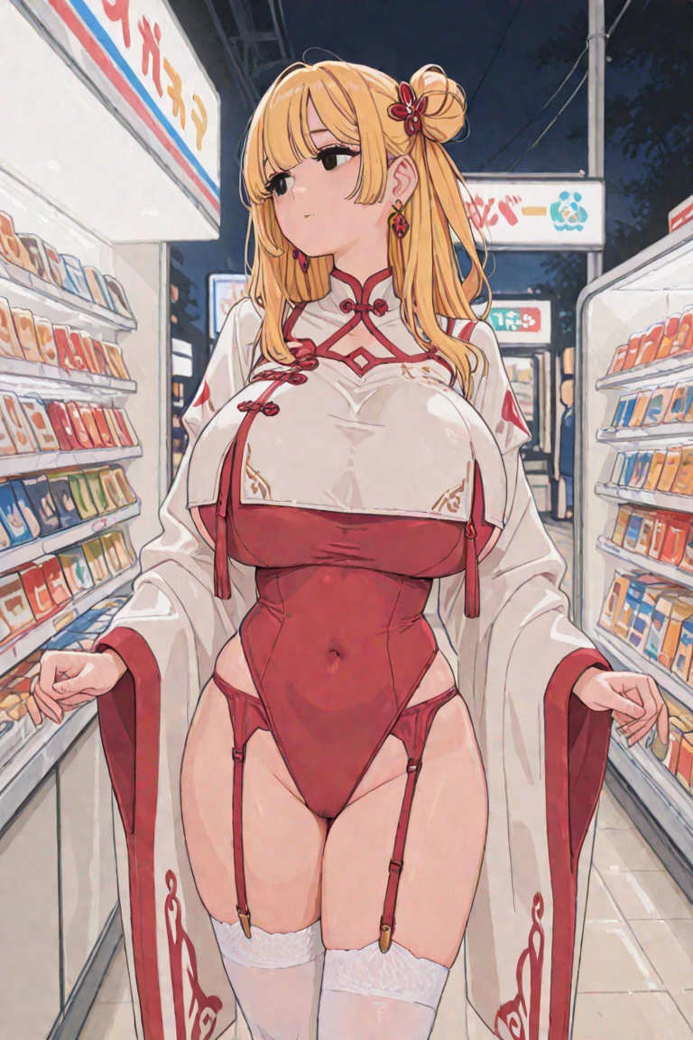 (harayutaka art style:0.7), score_9, score_8_up, score_7_up, score_6_up, uncensored, olgamarie, yellow eyes, white hair, long hair, side braid, BREAK (masterpiece:1.2), best quality, high resolution, (detailed eyes:1.3), perfect lighting, (perfect hands, perfect anatomy), hearts, pleasured, large breast, sagging breast, on shop, buying condoms, condom box, counter side, slingshot swimsuit, sunglasses, mouth mask, long coat, brown coat, open coat, condom belt, areola slip,