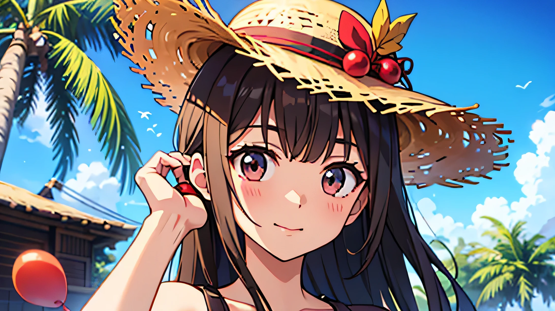 Reimu happily undressing at the beach
