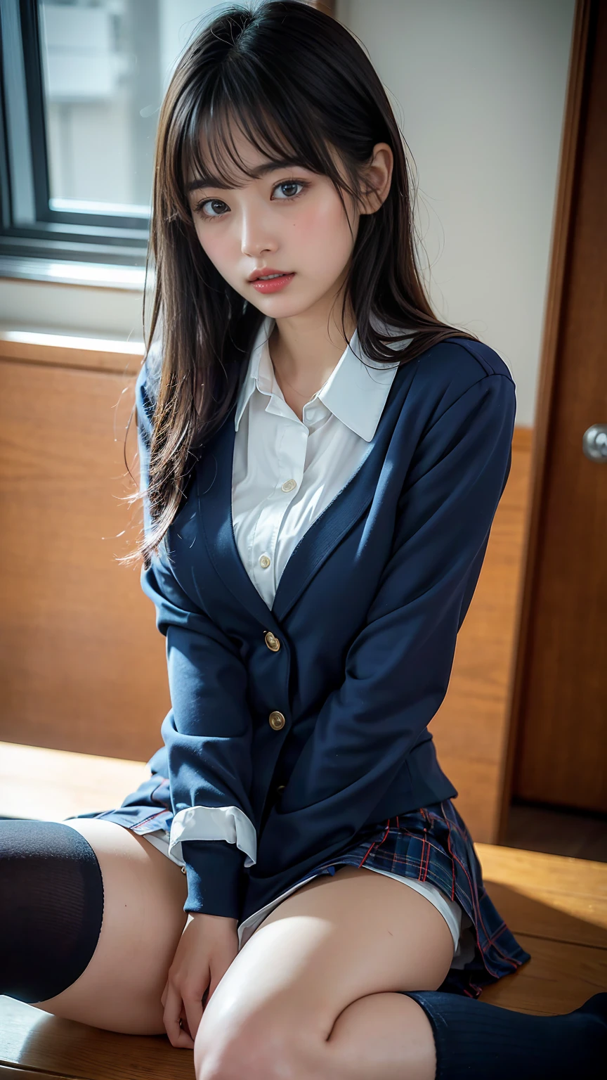 school uniform,Glasses,pantyhose,cute,Mature milf lad,super,full body,nice perfect face with soft skin perfect face,gorgeous long wavy brown-haired,8K resolution,ultra-realistic,ultra-detailed,highs quality,gigantic breasts:1.7)