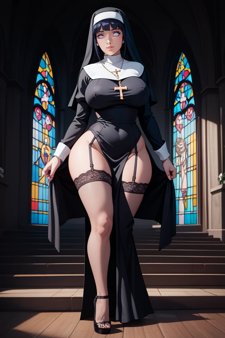 （8K ，Hyper-detailing，Ultra photo realsisim，Best Masterpiece，naturey，Perfect artwork，Perfect female body, busty girls ，（large tities），Nuns in the church，A woman's hairstyle，Elegant and sexy Miss Xu，week，Carrying a bag，Wear sexy vacuum nun robes，Built-in thong panties，Large cleavage，，Stretch meat，Raised sexy，The kinky is exposed ，(((full body))) , (((sexy pose, model pose, standing pose)))(Double Dutch Braid:1.2)((Huge hips:1.3)),(tight stockings:1.6)(Gigantic Sagging Breasts:1.2)((ndersized bra:1.3)