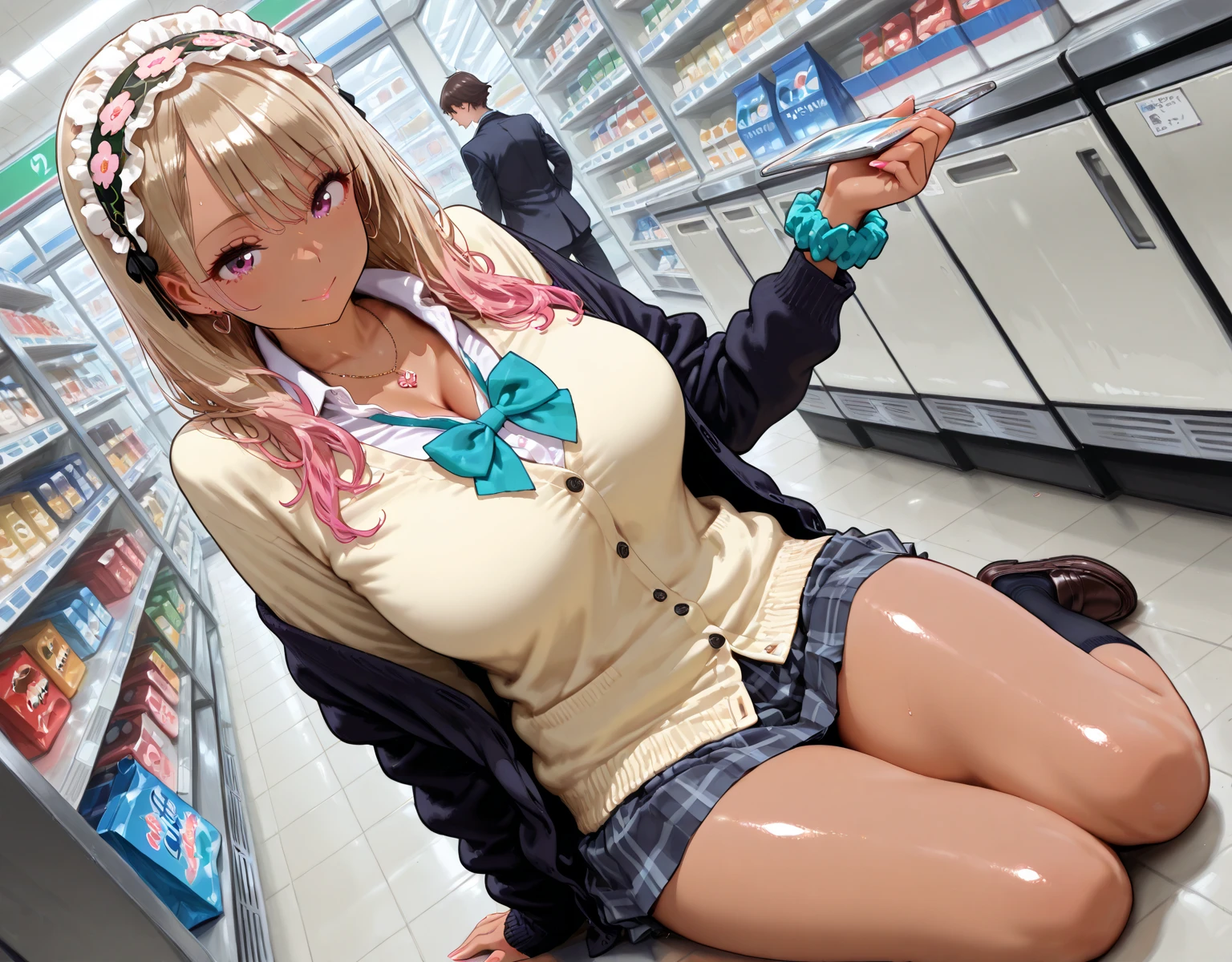 ojos verdes y una cara de angel, pechos no enormes, The uniform consisted of a mid-thigh miniskirt and a white shirt with a V-neck jacket, that is, a generous neckline since it was covered with the white shirt, medias y liguero debajo de la minifalda, sin bragas ni tanga. la camisa blanca, I just had to wear the jacket without a bra, Rubia delgada de piernas largas con un cuerpo perfecto sin ropa interior en una falda corta negra ancha con cintura alta, Lifting a skirt with a choker without panties without a bra with high sandals in the store lies in the leg up position, abajo, The uniform consisted of a mid-thigh miniskirt and a transparent white shirt with a V-neck jacket., that is, a generous neckline since it was covered with the white shirt, medias y liguero debajo de la minifalda, sin bragas ni tanga. la camisa blanca, I just had to wear the jacket without a bra, sin ropa interior, sin calzon, ((pechos enormes :1.3)), ((((, braless)))), ((escote, senos expuestos, entrepierna expuesta, abdomen inferior expuesto, exhibicionismo, exposed shaved pubic hair)) Cuerpo ultra brillante, Brillante, sin ropa interior, without underwear, de frente,(Un mundo sin ropa),(,fullnude) mini camisa transparente de tela blanca, Extiende las piernas, sexual arousal, sexual expression, piel brillante,flujo vaginal, sin sujetador, entrepierna visible, piernas abiertas, sin ropa interior、hendidura en la entrepierna、Enfoque en la entrepierna,No use ropa interior、fullnude, ubicacion el supermercado