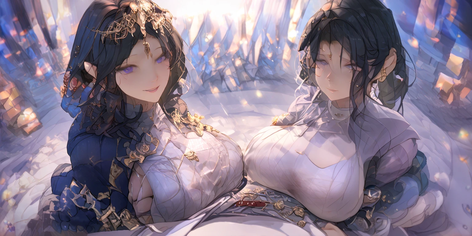 Artoria，Pandoragon，king arthur，ancient british king，King of England，Ancient heroes，eternal king，King of knights，Shogun，heroes，Leader of the Knights of the Round Table，((Half a body))，Married woman，spread their legs，Pregnant mother，Pregnant women suffering from，Big-breasted mom，Super juicy meat，Lie down in bed，Attractive cleavage，latte，seductiveexpression，gentle and loving，Serious personality，Loyalty and integrity，Hair is dull，The soft, Snow-white skin，Mild，Dignified and beautiful，pretty legs，a slender waist，((super gigantic breasts，gigantic hip))，(blonde with blue eyes)，((curlies))，(Turquoise eyes)，(White silk gauze skirt)， English style，Perfect meat full of texture，diadems，related to lion，Captivating visual treat，（（Best quality:1.4）），（epic lighting），（（tmasterpiece:1.4）），MAXIMUM DEFINITION，（Very rich facial details），The texture is clear，Ultra HD detail display，Excellent graphics performance，High quality illustrationtiz，Perfectly matched to harmonious shades，Deep lines，Precise brushstrokes，Wonderful color scheme，Complicated details