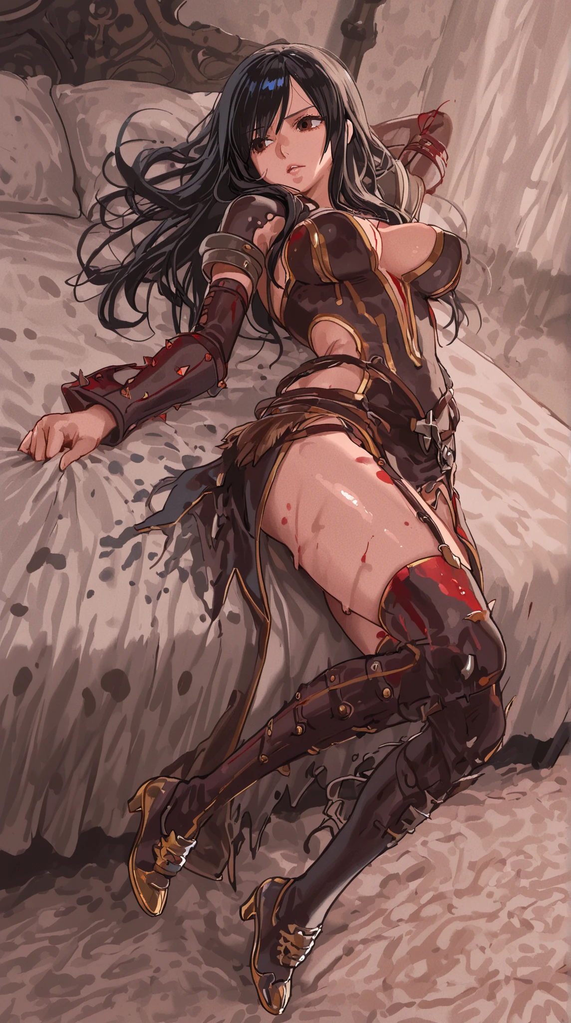 Breasts fit to the ground, Lie on the bed, lying on stomach, Two star motifs on the chest, queen, bikini swimsuit, huge breasts, sagging breasts, realistic style, breasts looming, ancient Chinese transparent underwear, big breasts, straight breasts Close-up of four women kneeling on the bed posing for photos, surreal full body figure, beautiful and detailed body and face, gorgeous figure, ponytail, clear, smile, moan, tease, lace edge, ponytail, clear, laugh, excited, moaning, teasing, tongue sticking, flushed face, fair skin, bright colors, upturned ass, full body photo, thin figure, gorgeous headdress, Whole Body proportions and all limbs are anatomically accurate, solo, laughing, big mouth, red blindfolded with a red blindfolded, blinfolded eyes, full body, standing positon (shackles on legs and arms), long white hair, female restraint, chained, slender, long hair, red tattoo slave, muscular abs, medium size bra cover chest, cover chest, (no eyes), red tatto for slave under navel, navel, black choker, female elf, pointy ears
