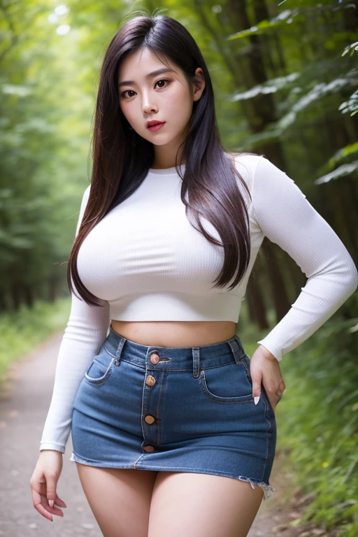 A Korean rural girl, Arapei woman in white shirt and jeans posing for a photo, wearing a tight shirt, wearing tight simple clothes, tight shirt, wearing a cute top, bbwchan, thin waist and thick buttocks, she has a wobbly fat round belly, wearing a white T-shirt, soft curved shape, thick body, beautiful thick sexy woman, Korean female fashion model, Asian woman, Japanese woman, Chinese woman, Liu Yifei's face, squinting at the camera --auto --s2