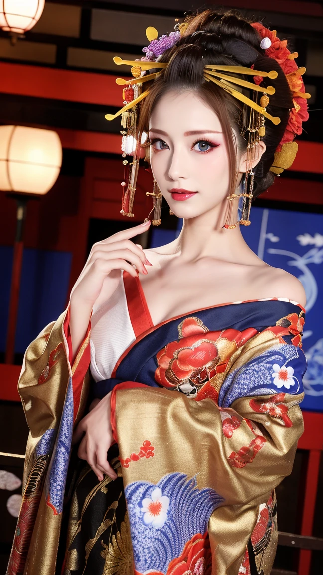(8k、RAW photography、Highest quality、masterpiece:1.2)、(Realistic、Realistic:1.37)One person、Oiran、kimono、日本の伝統的なkimono、Cleavage、Perfect body、Perfect Fingers、
