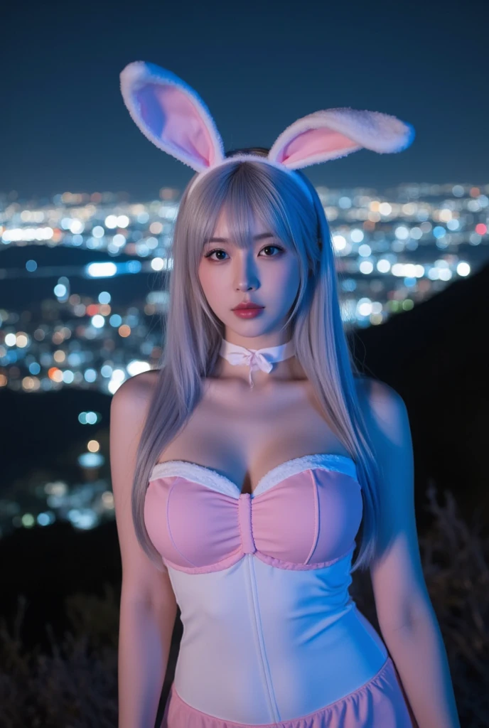Busy Disneyland、night、Big Tits、Short Hair、Blonde、Cosplay、squat、Spread your legs、White semen drips from the pussy