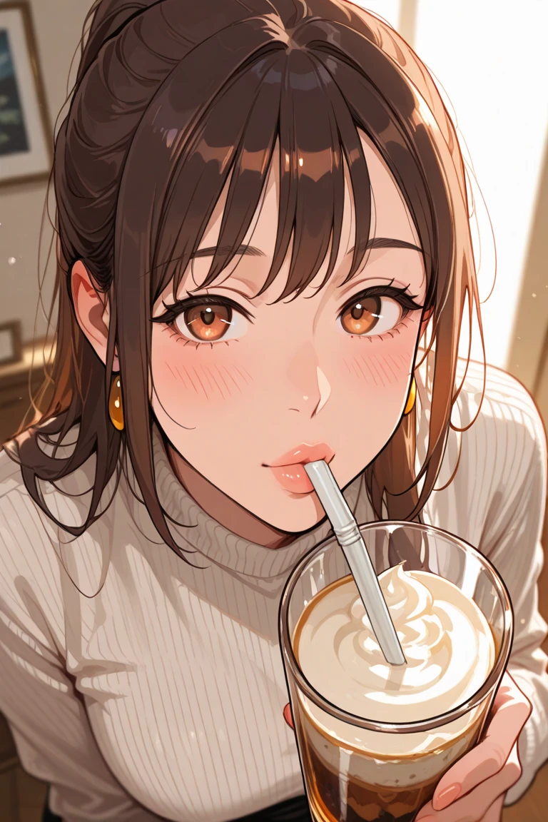 1girl, ahg, rolling eyes, tongue, makeup, young woman, Iced_Latte_With_Breast_Milk, beautiful face, perfect face, masterpiece,