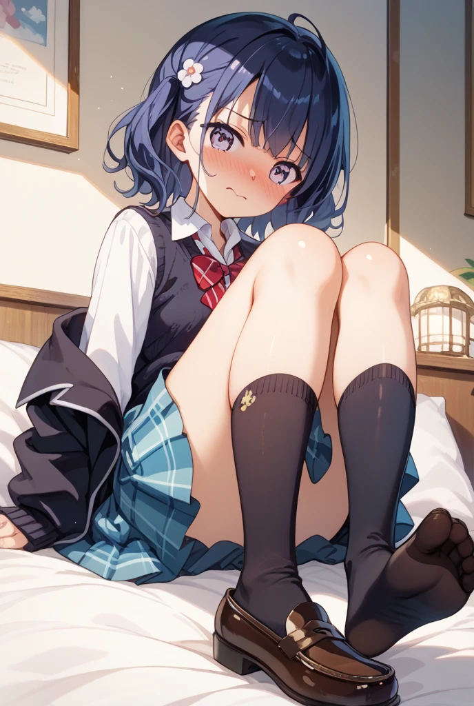 Highest quality, masterpiece, High resolution, alone, {kiyoshimo_Fleet Collection:1.15}, length_hair, gray_hair, Ahoge, Twin tails, hair_between_eye, gray_eye, low_Twin tails, smile, bow, very_length_hair, bowtie, blush, Open_mouth, One girl, dress, long_sleeve, Looking_Audience, School_uniform, shirt, No sleeve_dress, white_shirt, No sleeve,((panties))