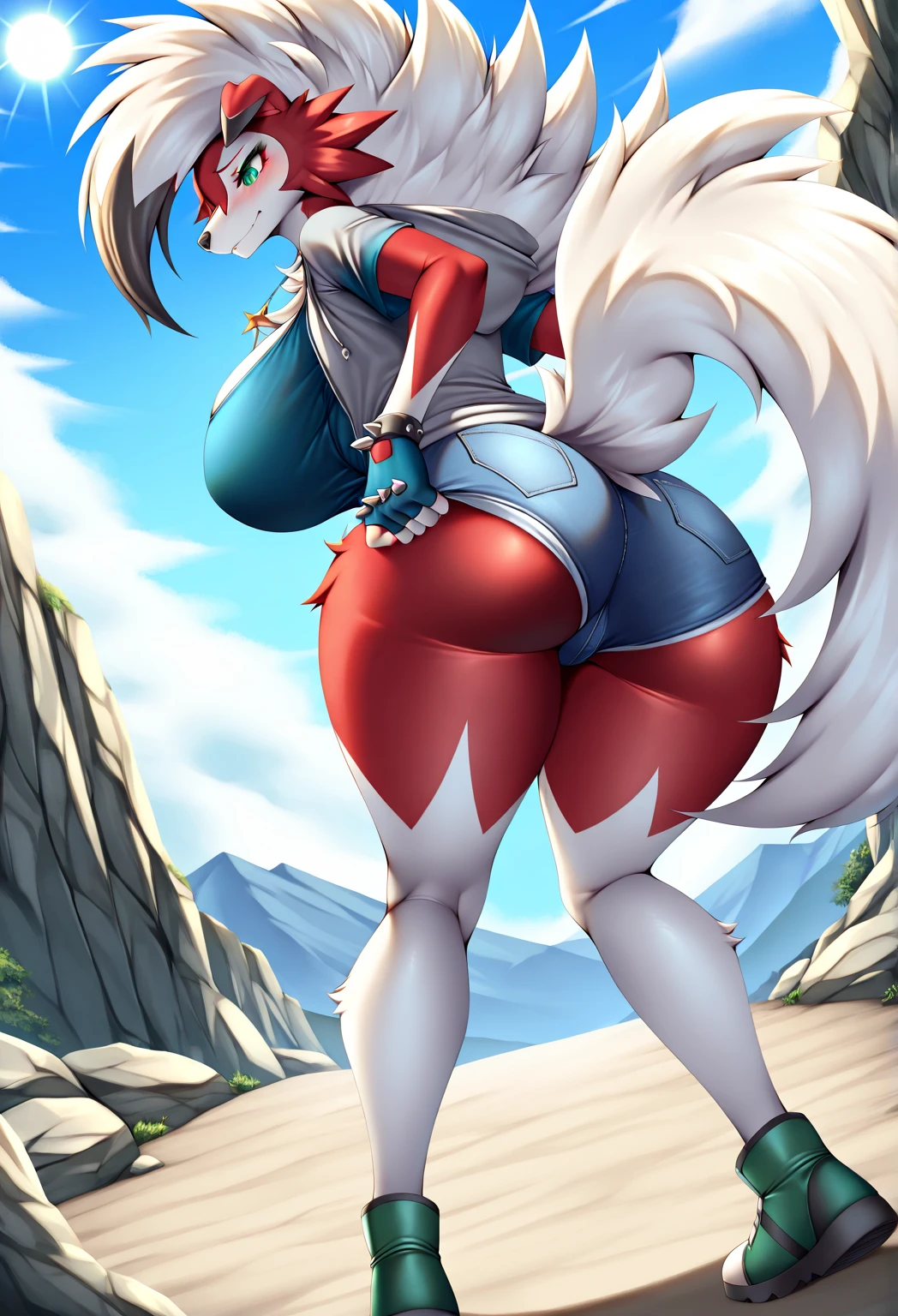 [by juiceps], [by chunie], [by wizzikt], [by zackary911], [by photonoko], [by seibear], [by, edjit], [by rajii], [by coffeesoda], [by oro97], [by shirsha], [by ssssnowy], [by riska], [by vksuika], [by nuzzo], [by ternity-zinogre], [by marblesoda], [by desertkaiju], [by meesh], relased on e621, furry, nsfw, 18 years old, furry, yiff, uploaded on e621, ((lcinderace\(pokemon)):1.9), white fur, bunnny fluffy tail, bunny, glowing markings, sexy pose, naughty, horny, smile, saliva, big breasts, beautifull body, beautifull tail, beautifull fur, (showing butt:1.5), butt pov, but in front of viewer, symetryc butt, sexy red yoga pants