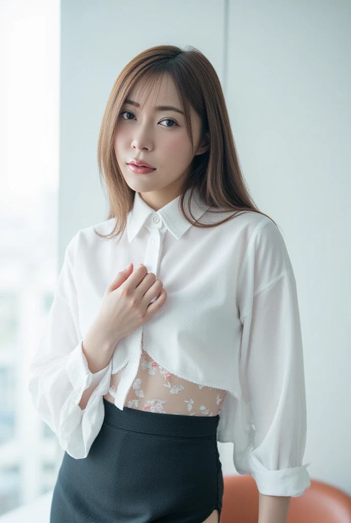 ((((Very short))))、Earrings、Collared shirt、、((((blunt bangs)))) ((Short bangs))、trimmed bangs、(((Inside of a fashionable clothing store)))、(masterpiece、highest quality、In 8K、32k、masterpiece、Hmph、Super huge 、超A high resolution、Impressionism、Photorealistic:1.2)、Cowboy Shot、Sharp focus、Beautiful face with detailed background of face and eyelids、Blue sky、Glowing Skin、Sharp pupils、Realistic eyes and beautiful face、Blurred Background、Beautiful 28 year old girl、Glowing Skin、(((bright and beautiful hair)))、Iris、(((Simple blouse)))、(Knee-length skirt)、(Very few(Blanche)I see scanti:1.45)、Thighs Thighs Thighs Thighs、curve、Dynamic pose、Powerful composition、((Melancholic expression))、((A look of contempt))、sweating、((Blue-silver hair color))、Lace panties、((Source Order))、High nose、(Small Mouth)、Skirt rip、((Grab the skirt))、stockings、Pubic hair is visible、clerk、(Wearing a name tag)