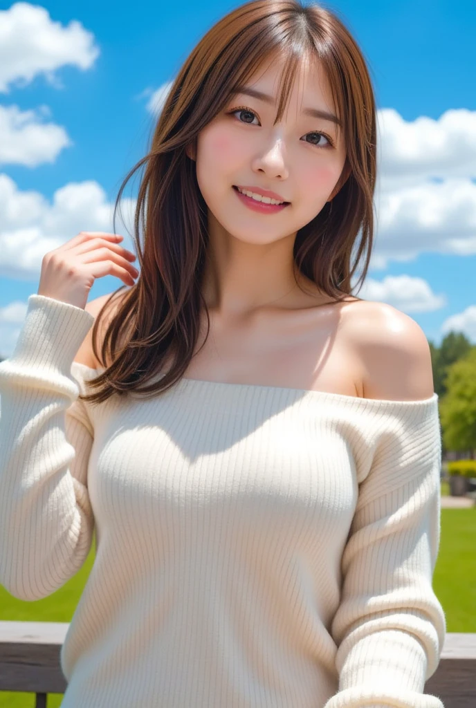 Seed value 4127110832,((1 Young and beautiful girl: 1.4)),High , (8K, Raw photography, Best Quality, masutepiece: 1.2), high-definition RAW color photography, Professional Photography, (close-up),Cinematic Light,18year old,Japan idol,Neat and clean idol,Brown hair,Light makeup,(Serene smile),(cozy knitwear:1.3),(bookstore with autumn leaves outside:1.3),(browsing books:1.3),(over-the-shoulder shot)