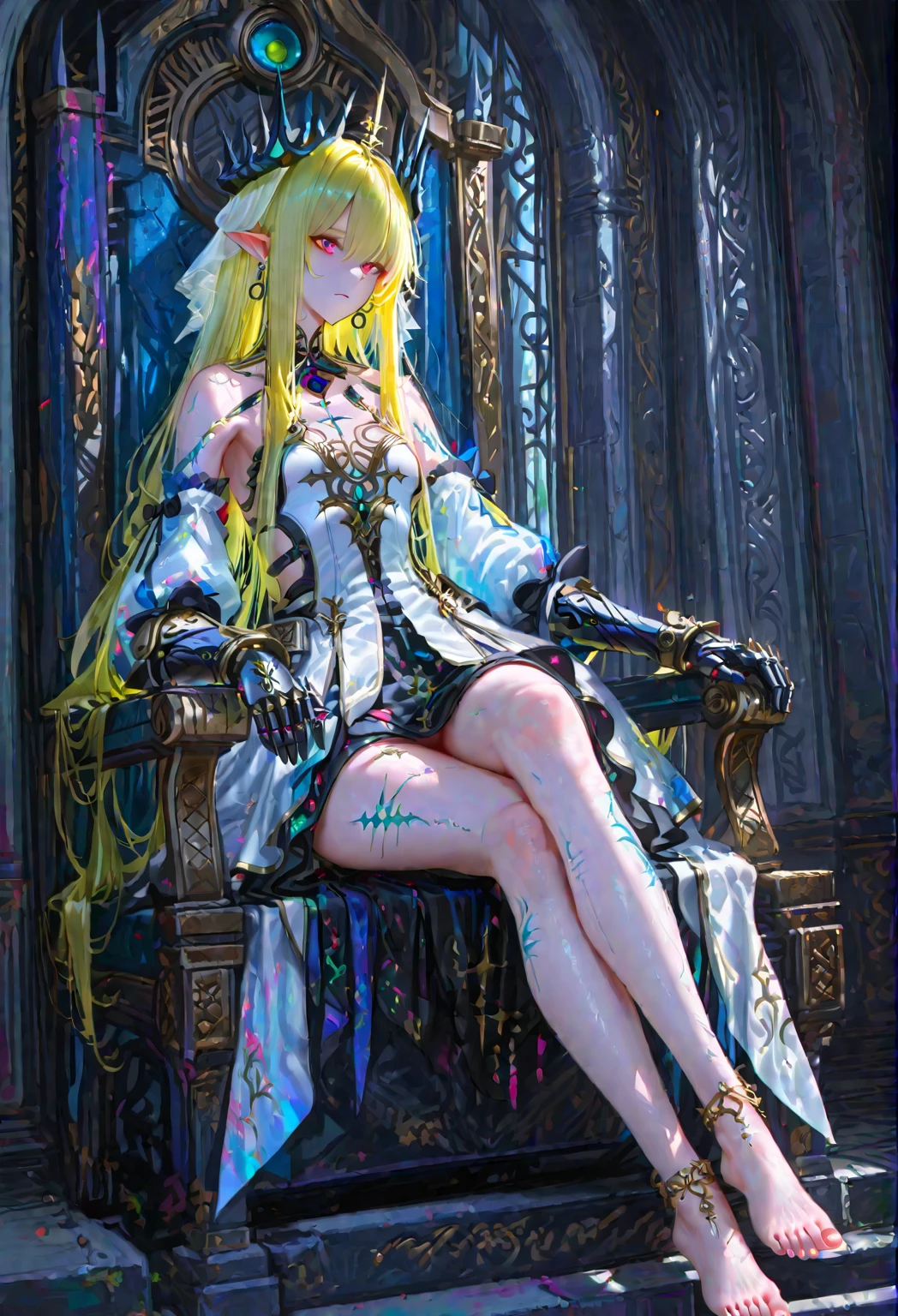 (EOS R6 135mm 1/1250s f/2.8 ISO400) art masterpiece bearing (fully dressed heavy chrome armor "Heavy Metal" metallic covered flat bands opal brass copper richly decorated: 1.2 fullbodye White Lilies) "Chivalrous" (by Michelangelo) conceptual (masterpiece 1.37) equirectangular 360 Highres Unity aesthetic [(drawing by Willi Baumeister:1.1) (art by John T. Biggers:1,2): :17] Alessandro Casagrande, Greg Rutkowski, Sally Mann Guweiz and James Jean by CGSCOSITY tattoo, various etc. near lower angle Will-o'-the-wisp Goddess Amber Cosplay solo pose slow walking dazzling Anya Taylor gothic 39years SunLight luminescence ultra pro-photorealistic best detail qualities precise details:1.3 DSLRs resolution perfection graduated improved depths Ultra Octane UHD XT3 16K DSLR HDR UnrealEngine5 real shadows analog 3d:1.2 sharpening body:1.2 face soft eyes delicate mouth open teeth smile Indigo ecstatic short hairstyle symmetrical muscular Suave body seductive dramatic bridaldress shoulders off:1,0.2 shirt white sneakers lace collarbones papillotes magic hands fingers (magic heart mandala flowering:1.4 flowering:1.3 flowering:1.1 flowering:1.0.9 flowering:1,0.4 flowering:1,0.2) bodied leathers covers:1,1 pointed breasts:1,2 satin felt skirts silks loose seams swinging spinel thick covered thighs revealing heavy underwear bulky solid boots bulky rubies Tourmaline throne marbles Crystalline temple background:1.2 strange
