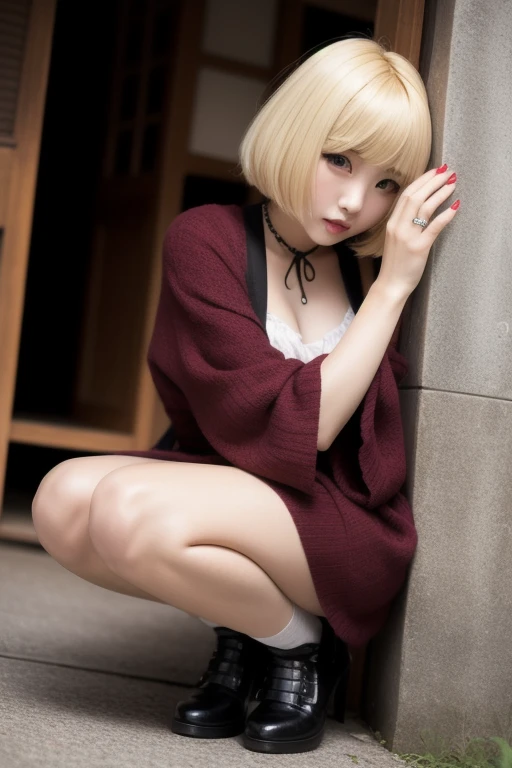 (Girl sitting on bed with legs apart:1.5、I can see her panties)、(Realistic、Like a photograph、Live Action、8k, Realistic, RAW Photos, Best image quality: 1.4), Single-lens reflex camera、RAW Photos, Highest quality, Realistic, Very detailed CG Unity 8k wallpaper, Written boundary depth, Cinematic Light, Lens flare, Ray Tracing, Realistic background、(Wearing a Gothic Lolita outfit:1.5、Detailed lace panties)、((Ultra-dense skin))、((whole body:1.5),Frowning、short hair:1.2、Silver Hair、I like that style、stylish、Very detailed、Pay attention to the details、Perfect outfit、(White skin)、Beautiful legs:1.1,Accurate body、Anatomically correct body、Detailed feet、Accurate fingering、Super detailed face、View from the front
