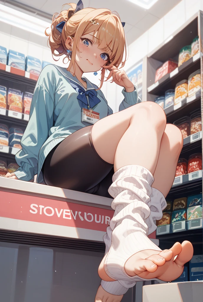 (((8k, RAW photo, best quality, masterpiece:1.4))), ultra high res, ultra-detailed, illustration, close-up, 1girl, blur hair, yellow eyes, yellow hoodie, black skirt, white thighhighs, white stocking