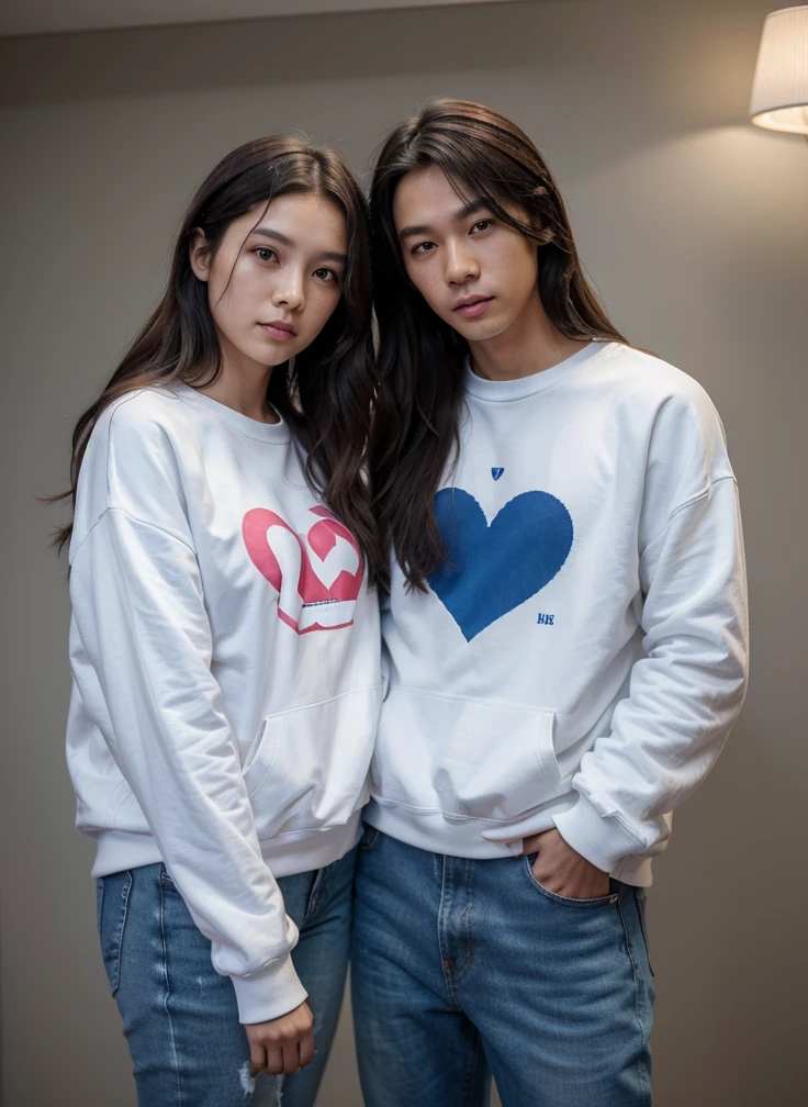boy and girl holding hands. The boy in the blue sweatshirt and the name written text "Abel" written on the sweatshirt and the girl in the pink sweatshirt with the name Estela