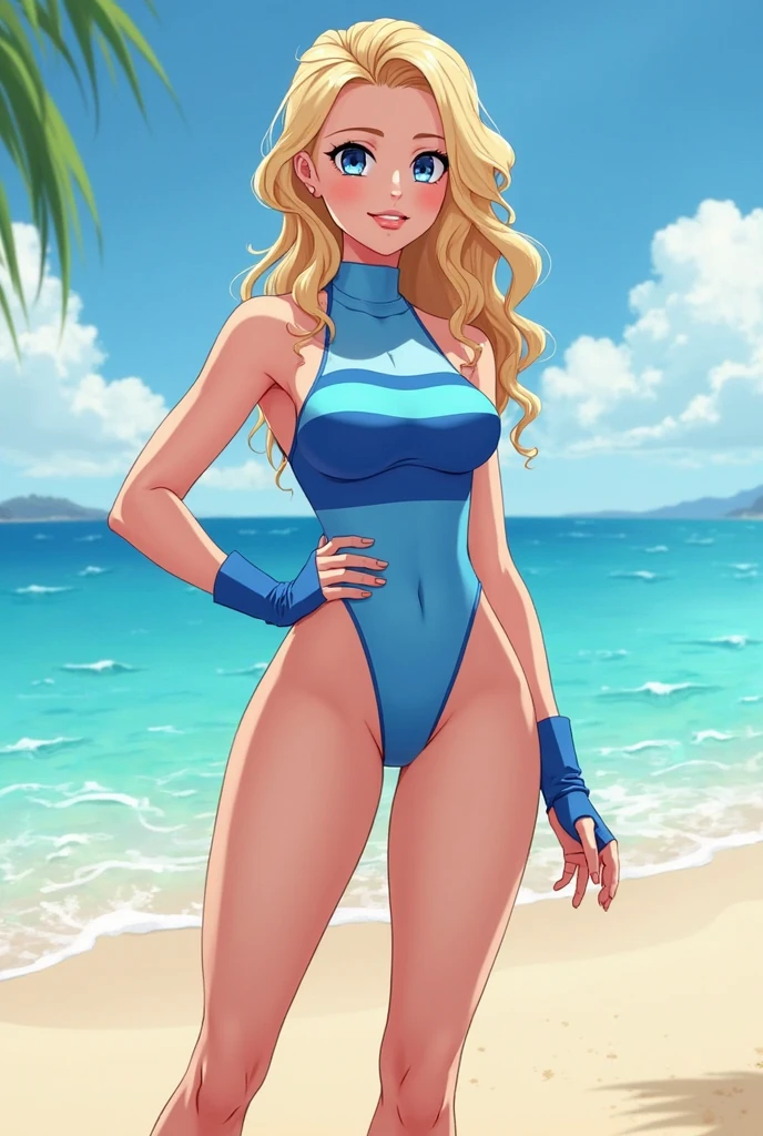 1girl, full body, teenager, solo, (very long waist length blonde hair, straight blonde hair: 1.28), ((light blue eyes)), perfect clear skin, (large darker fox ears: 1.35), pale skin, large breasts, cleavage, (thin hips, thin waist , athletic body: 1.25),  background, looking away, (wearing only a bikini: 1.5), kneeling in the sand, masterpiece, best quality,3d rending work ,3DMM style, close-up, portrait, 3D,