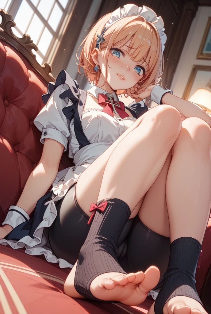 1girl, sleeveless, bloomers, short hair, two-tone hair, red hair, blonde, high heels, beautiful makeup