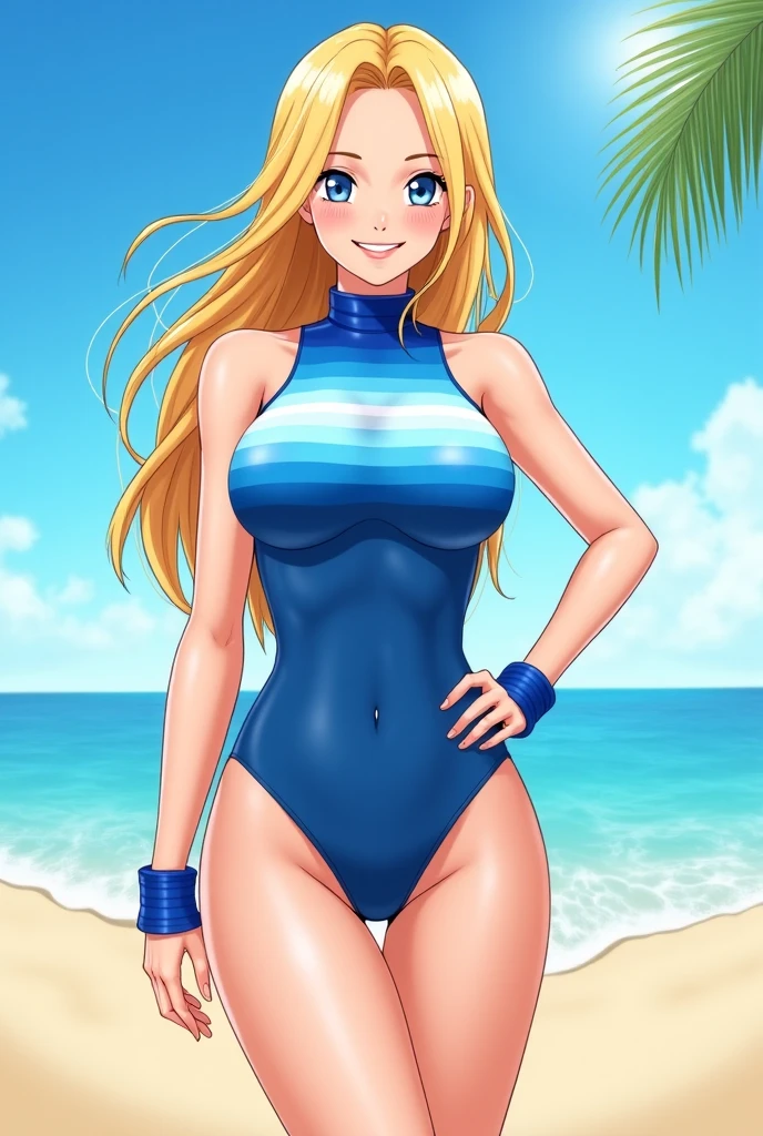an anime girl、a matural female、beautiful a girl、solo、girl wearing a swimsuit、Short blonde girl、Semi-long hair、Medium hair、rating:safe、onepiece swimsuit、 Anime girl in a black and orange tank suit、Anime girl wearing a black and gold tank suit、 Black and orange high leg racing swimwear、Black and gold high-leg racing swimwear、huge tit、Woman with very large breasts、bow、shiny、hair_bow、Blue-eyed girl、shiny_clothes、grey_background、girl with half up hair、red_bow、open_mouth、shiny_skin、covered_navel、cowboy_shot、smile、thigh_gap、shiny_hair、Competitive swimsuit、High Leg Racing Swimwear、looking_at_viewer、;d、simple_background、collarbone、blush、Anime girl standing、earrings、The best girls in anime、artwork in the style of guweiz、Detailed Digital Anime Art、perfectly shaded body、realistic anime 3 d style、beautiful attractive anime girl、realistic anime art style、realistic shaded perfect body、